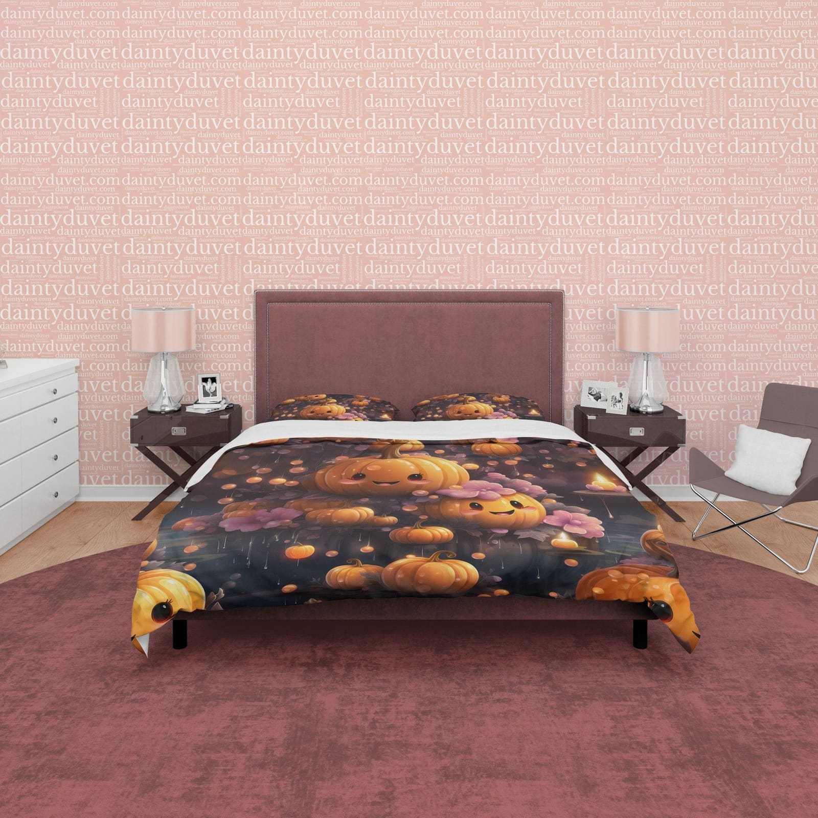 Cute Pumpkin Duvet Cover Set, Spooky Bedding, Mom and Child, Halloween Room Decor, Autumn Quilt Cover, Kawaii Japanese Bed…