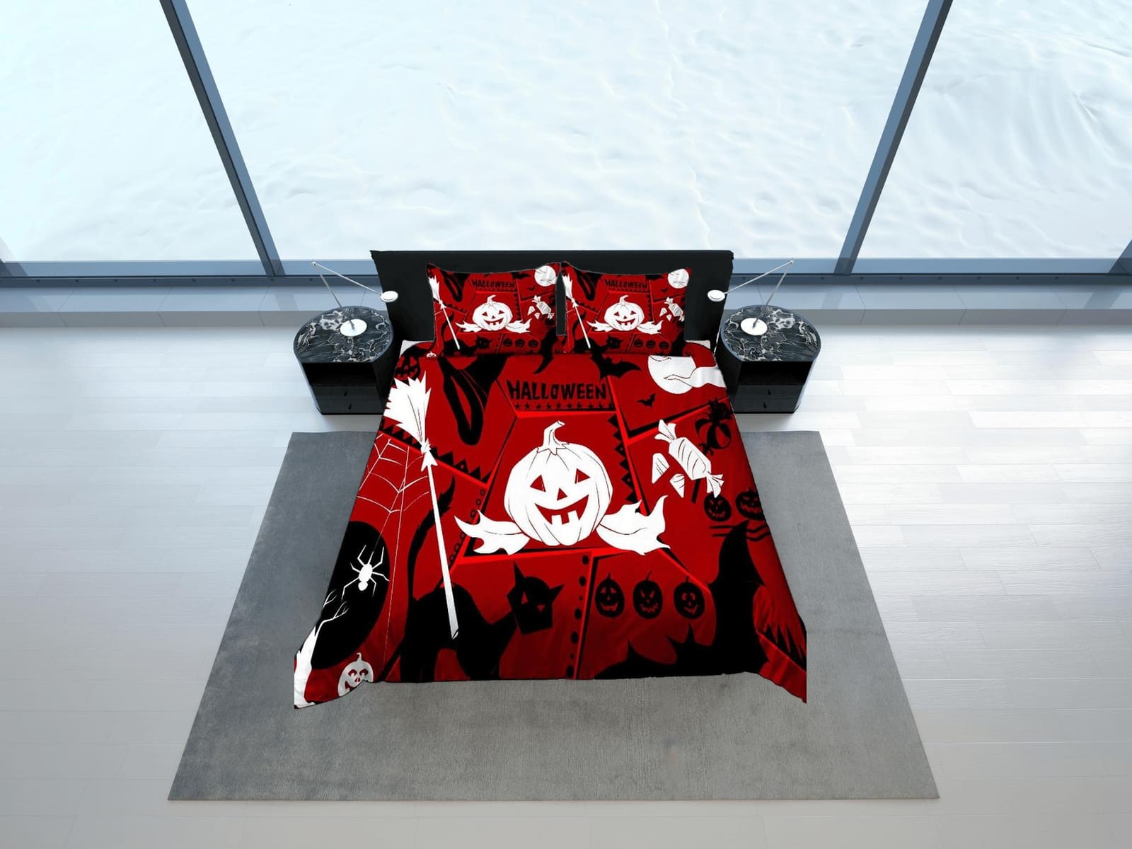 Cute pumpkin happy halloween bedding & pillowcase, red duvet cover, dorm bedding, goth decor toddler bedding, halloween gift