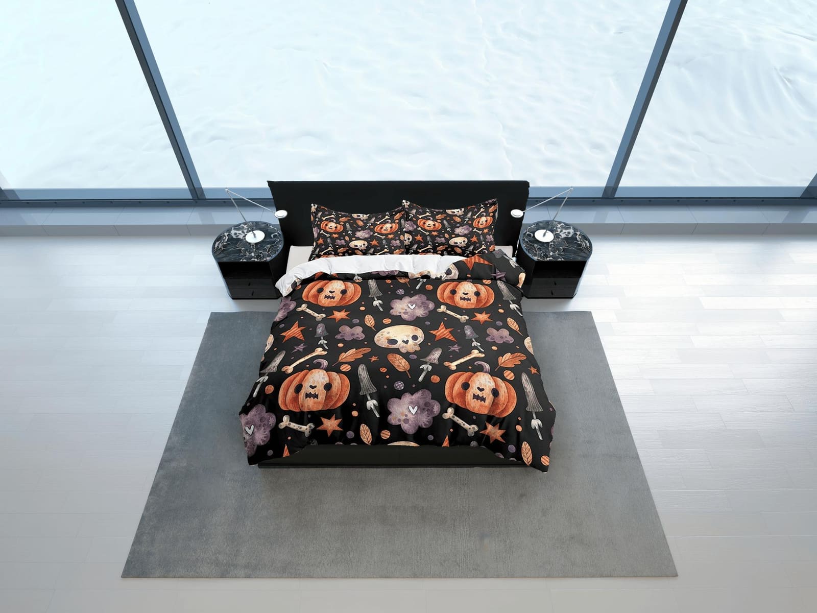 Cute pumpkin retro halloween bedding & pillowcase, gothic duvet cover, dorm bedding, goth decor toddler bedding, halloween…
