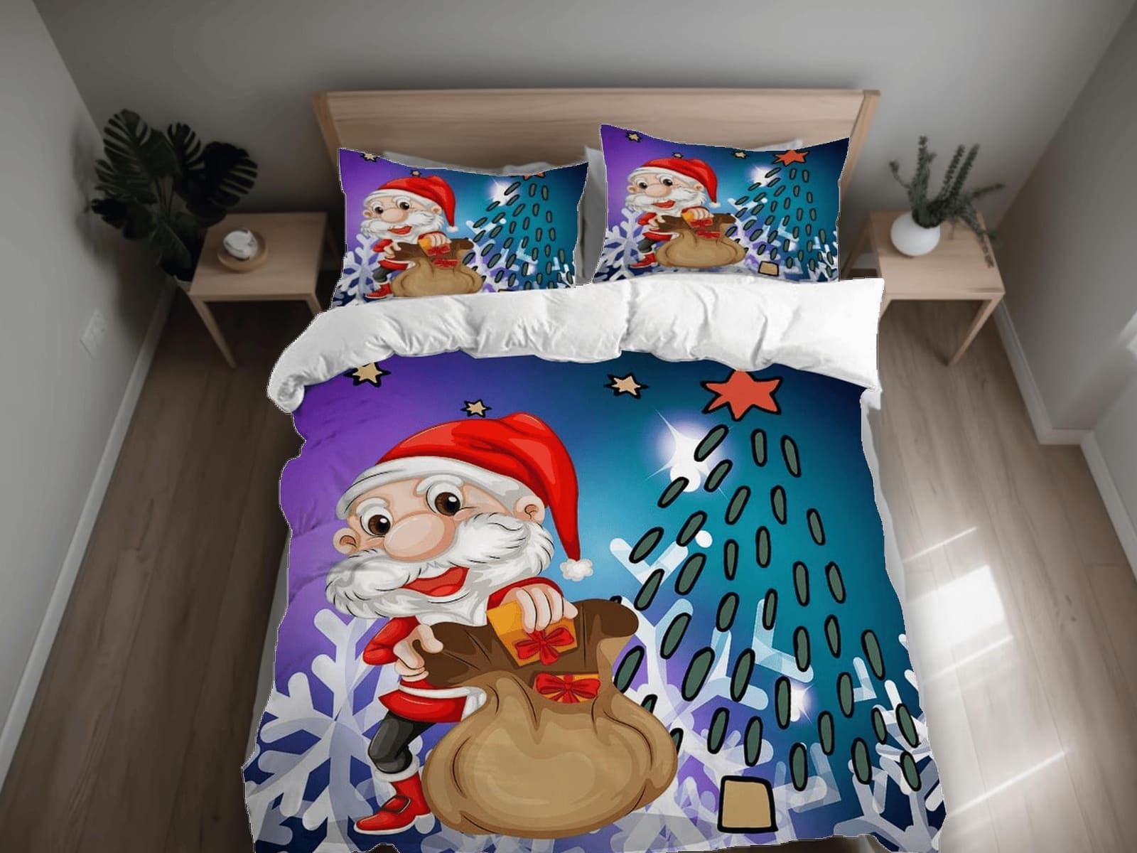 Cute Santa Claus Christmas bedding & pillowcase holiday gift for kids, duvet cover king queen full twin toddler bedding ba…