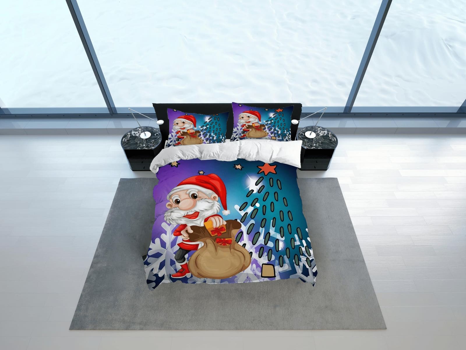 Cute Santa Claus Christmas bedding & pillowcase holiday gift for kids, duvet cover king queen full twin toddler bedding ba…