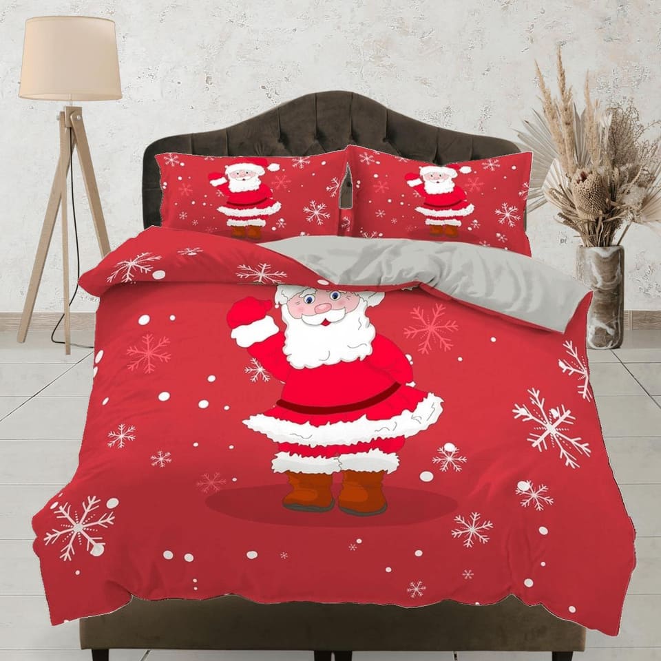 Cute Santa Claus Christmas bedding & pillowcase holiday gift red duvet cover king queen twin toddler bedding baby Christma…