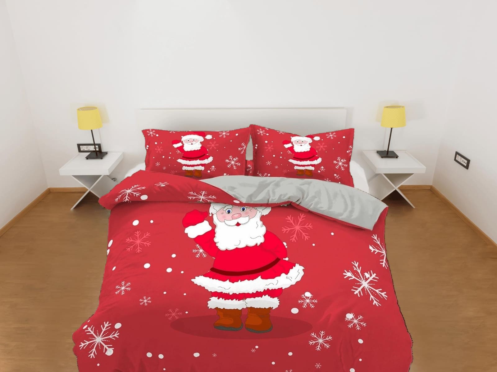 Cute Santa Claus Christmas bedding & pillowcase holiday gift red duvet cover king queen twin toddler bedding baby Christma…