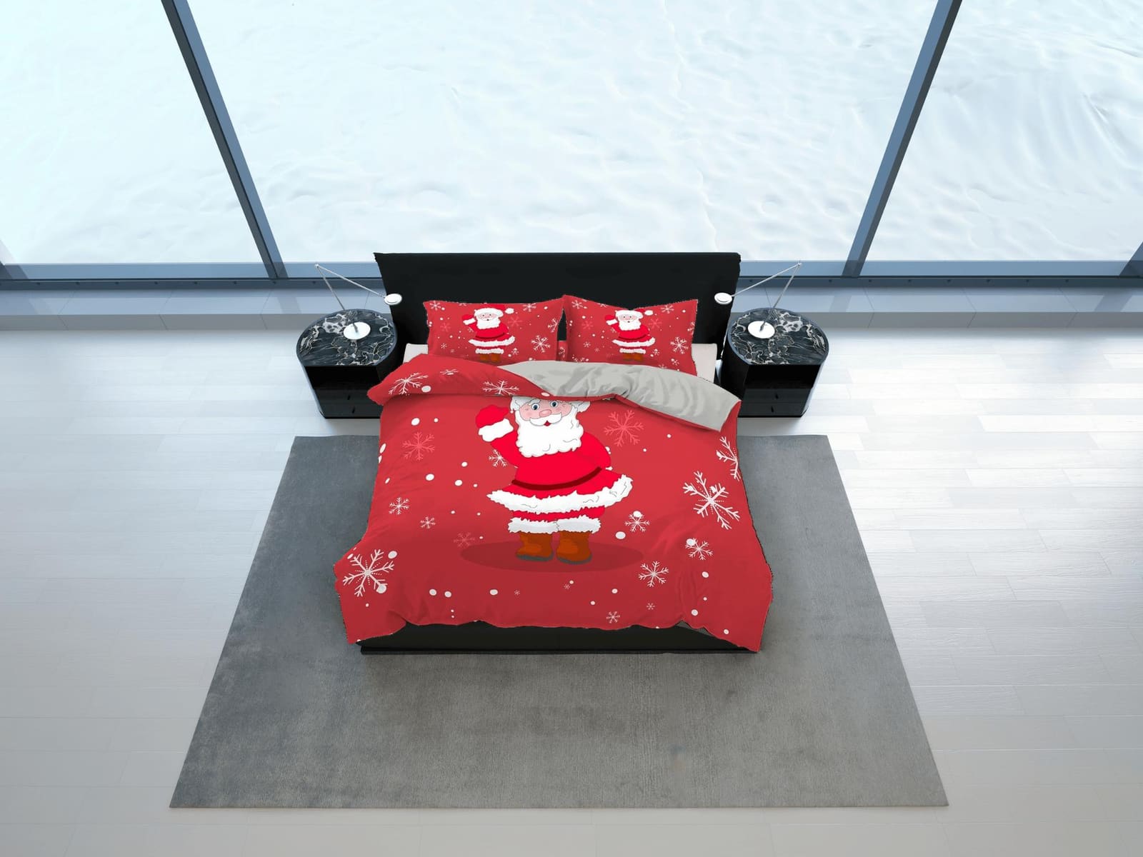Cute Santa Claus Christmas bedding & pillowcase holiday gift red duvet cover king queen twin toddler bedding baby Christma…