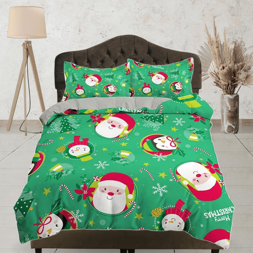 Cute santa claus green duvet cover set christmas full size bedding & pillowcase, college bedding, toddler bedding, holiday…