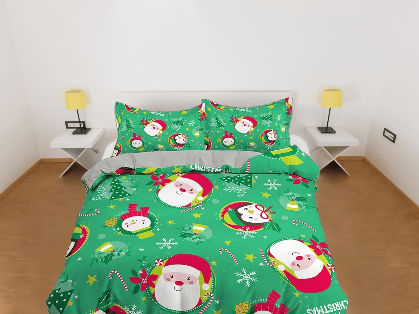 Cute santa claus green duvet cover set christmas full size bedding & pillowcase, college bedding, toddler bedding, holiday…