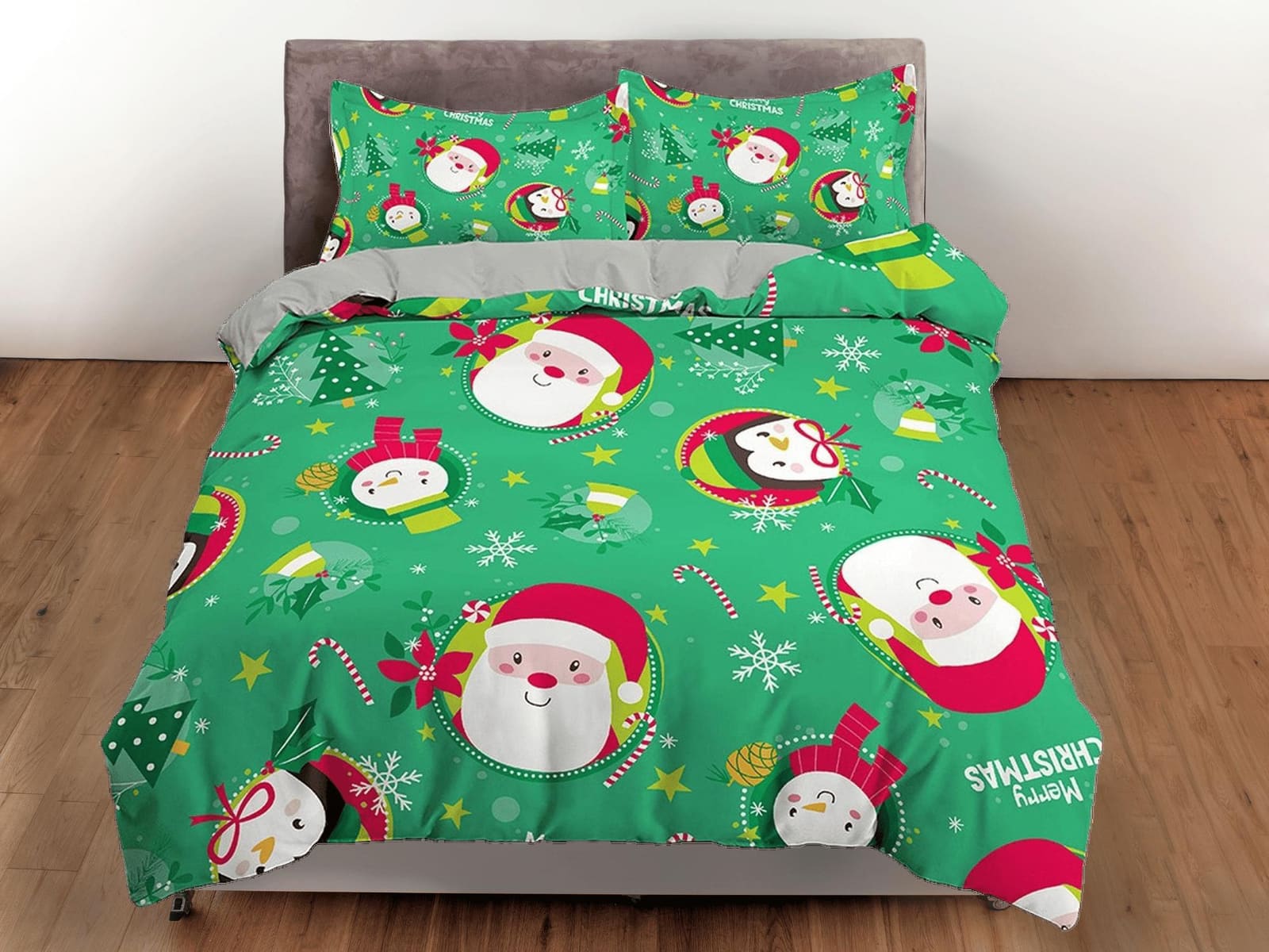 Cute santa claus green duvet cover set christmas full size bedding & pillowcase, college bedding, toddler bedding, holiday…