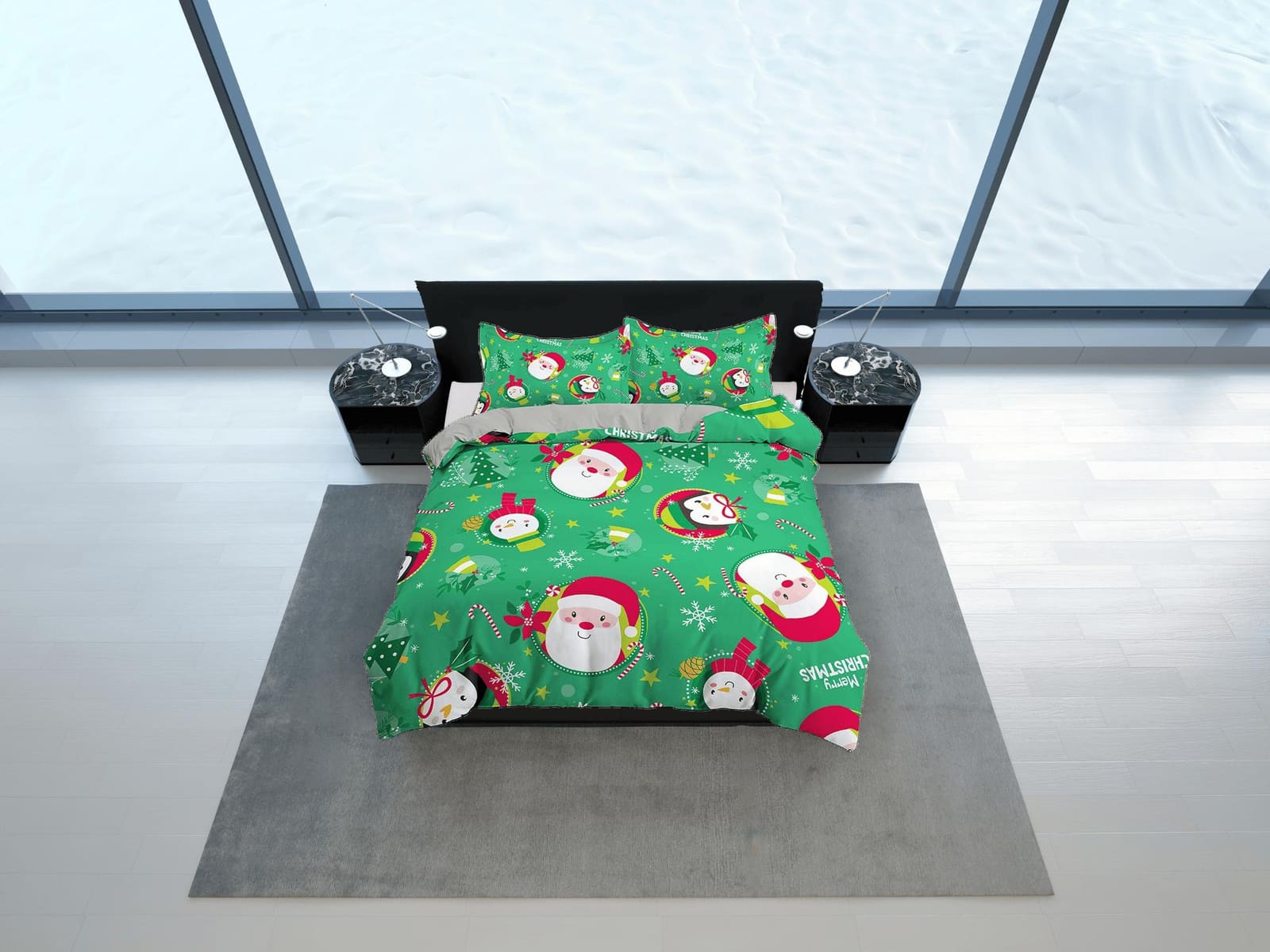 Cute santa claus green duvet cover set christmas full size bedding & pillowcase, college bedding, toddler bedding, holiday…