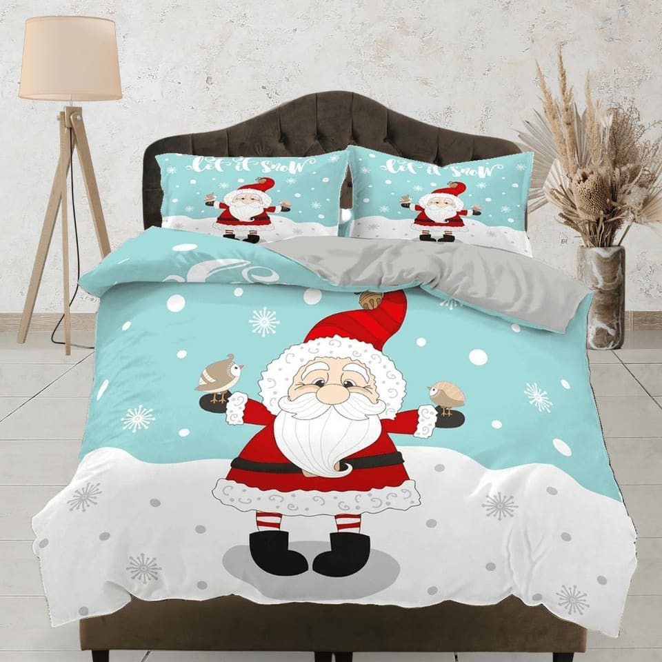 Cute Santa Claus in snow Christmas bedding & pillowcase holiday gift duvet cover king queen full toddler bedding baby Chri…