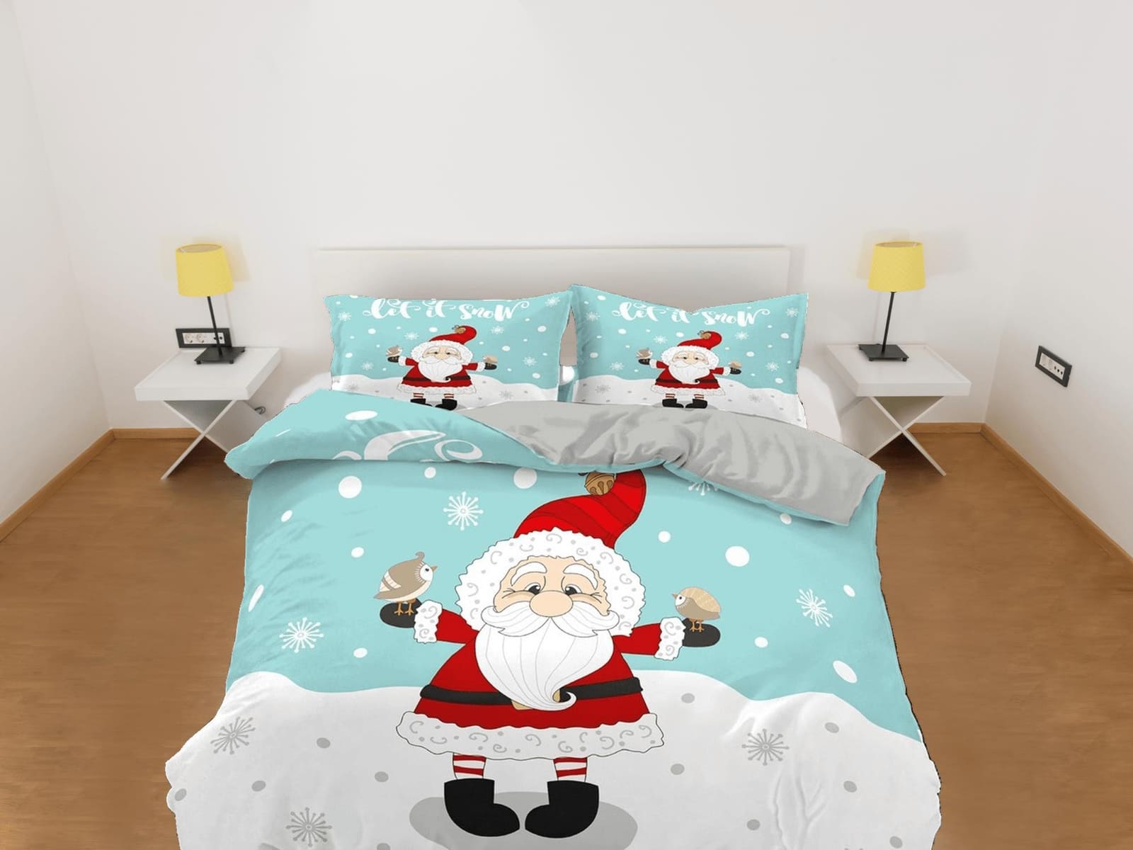 Cute Santa Claus in snow Christmas bedding & pillowcase holiday gift duvet cover king queen full toddler bedding baby Chri…