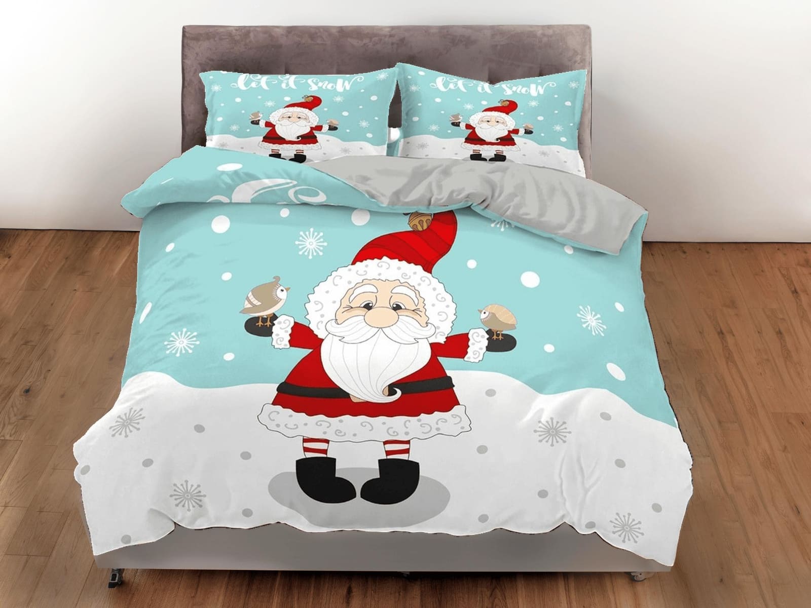 Cute Santa Claus in snow Christmas bedding & pillowcase holiday gift duvet cover king queen full toddler bedding baby Chri…