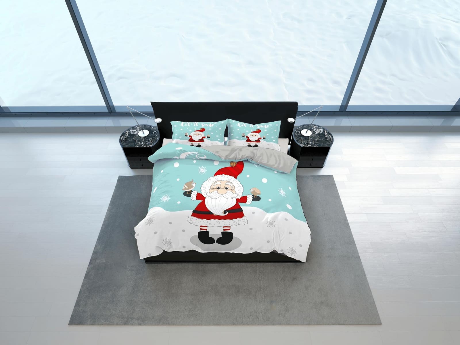 Cute Santa Claus in snow Christmas bedding & pillowcase holiday gift duvet cover king queen full toddler bedding baby Chri…
