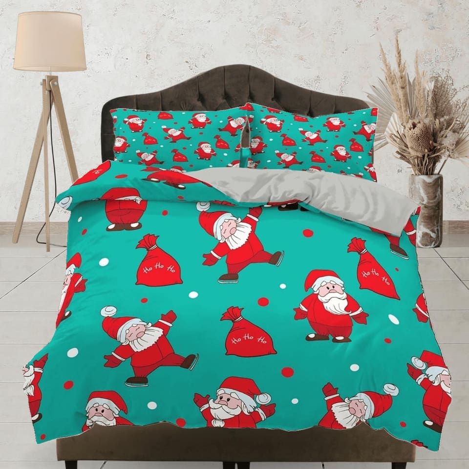 Cute Santa Claus pattern Christmas bedding pillowcase holiday gift sea green duvet cover king queen toddler bedding baby C…