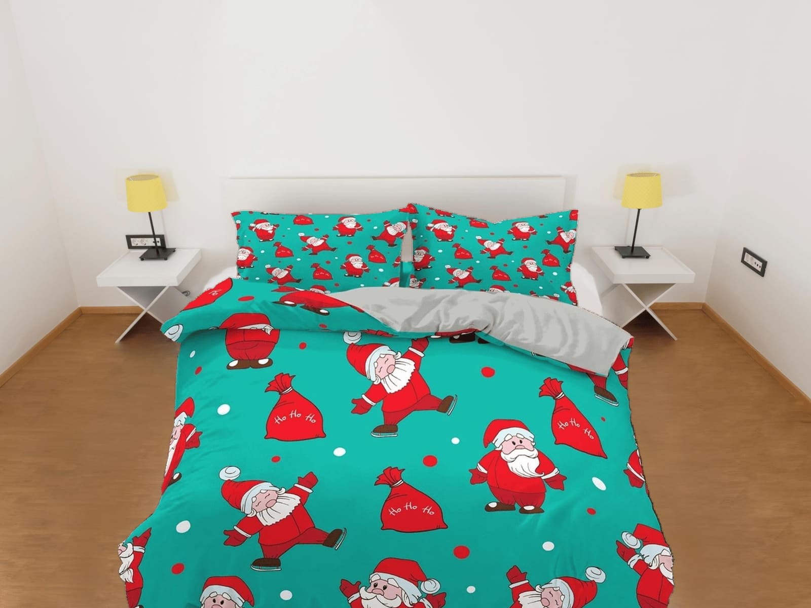 Cute Santa Claus pattern Christmas bedding pillowcase holiday gift sea green duvet cover king queen toddler bedding baby C…