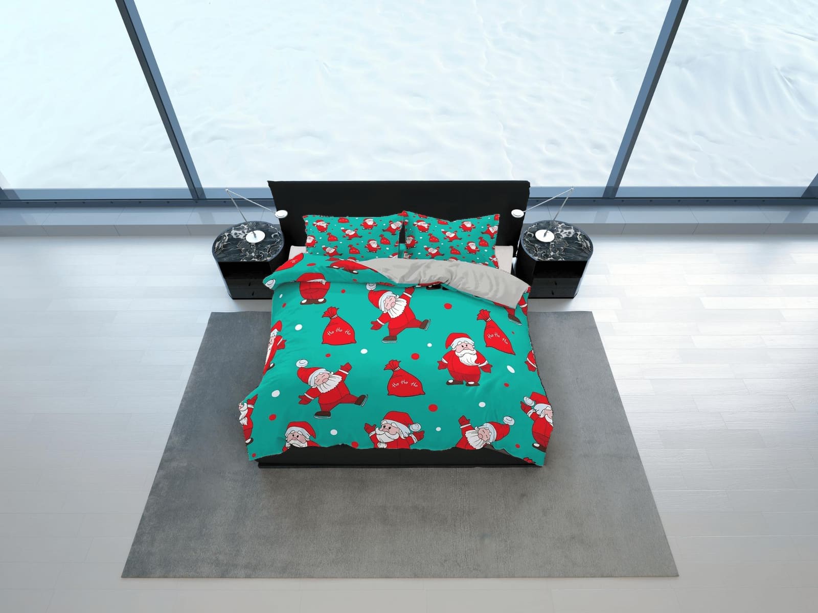 Cute Santa Claus pattern Christmas bedding pillowcase holiday gift sea green duvet cover king queen toddler bedding baby C…