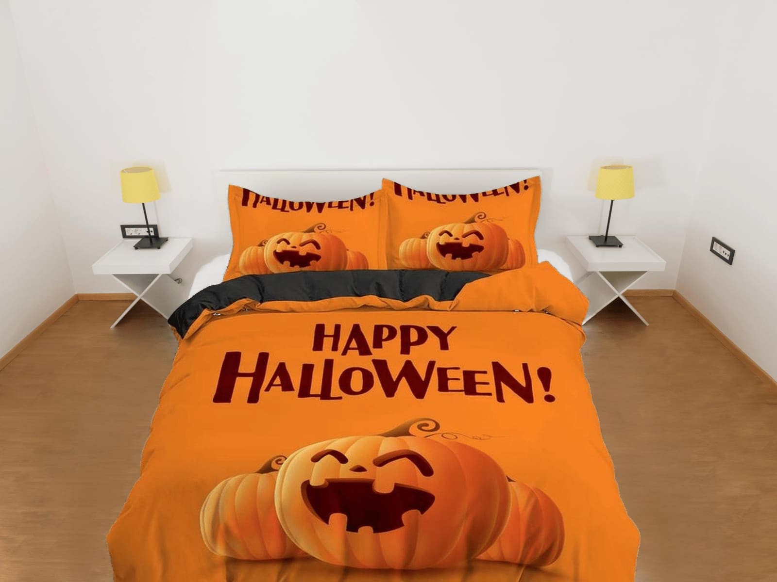 Cute smiling pumpkin happy halloween bedding & pillowcase, gothic duvet cover, dorm bedding, goth decor toddler bedding, h…