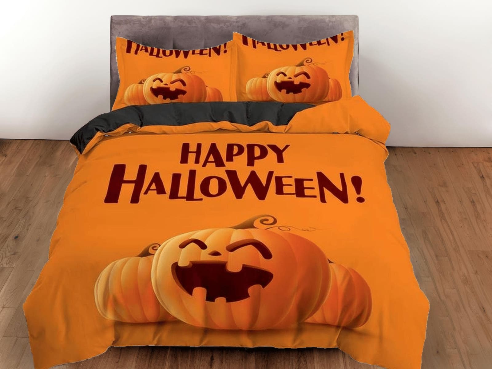 Cute smiling pumpkin happy halloween bedding & pillowcase, gothic duvet cover, dorm bedding, goth decor toddler bedding, h…