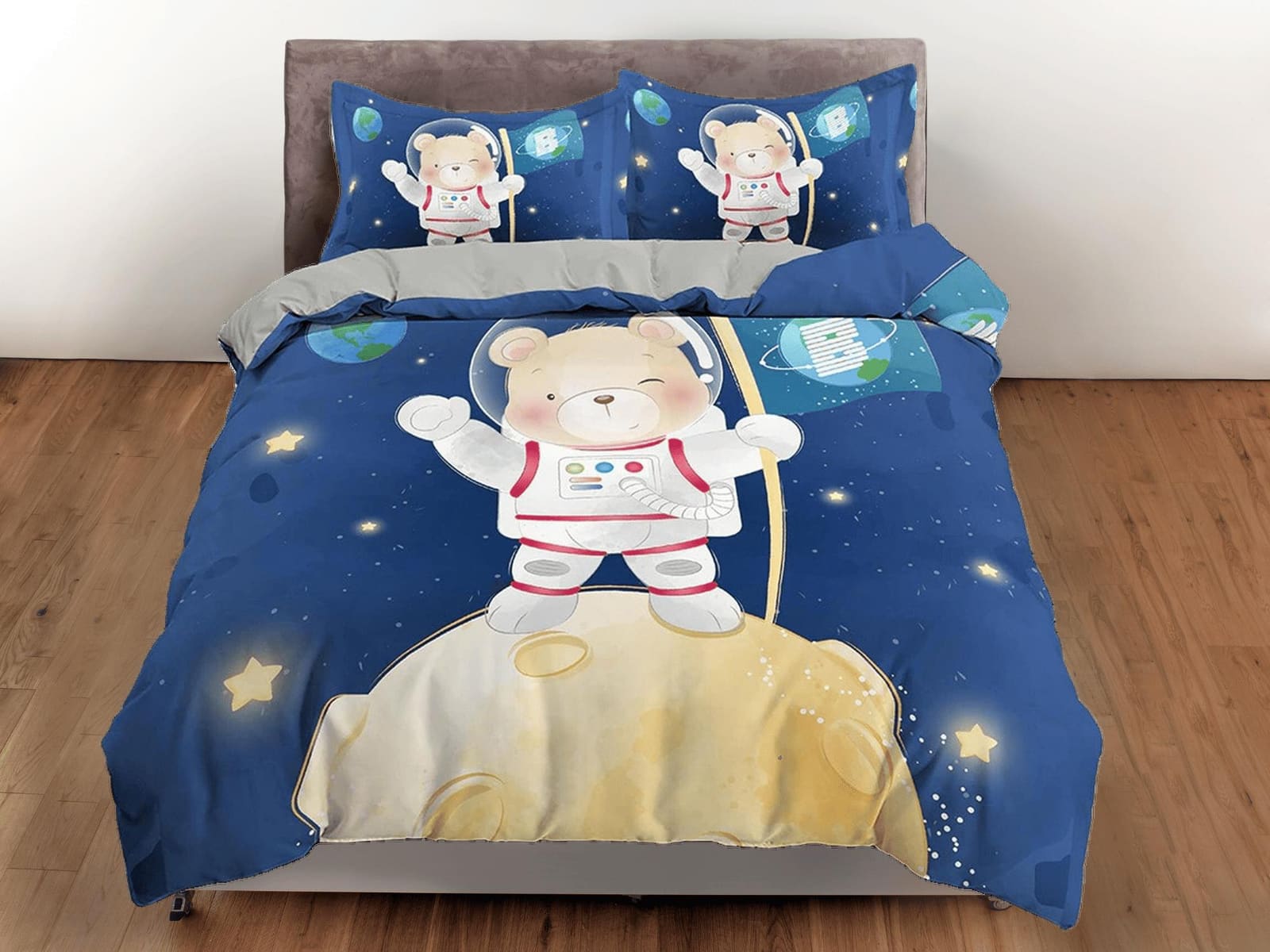 Cute Teddy Bear Astronaut Bedding, Duvet Cover Set & Pillowcase, Zipper Bedding, Dorm Bedding, Teens Adult Duvet King Quee…