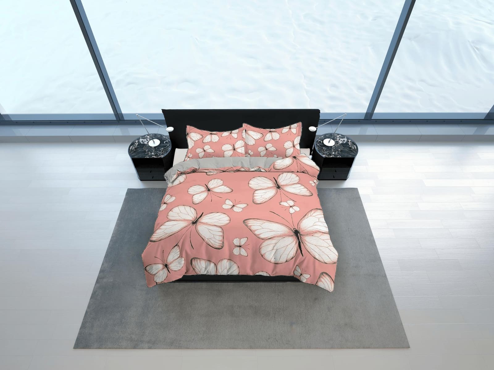 Dainty butterfly bedding peach pink duvet cover boho chic dorm bedding full size adult duvet king queen twin, nursery todd…