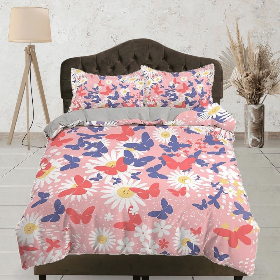 Dainty butterfly lover bedding pink duvet cover boho chic dorm bedding full size adult duvet king queen twin, nursery todd…
