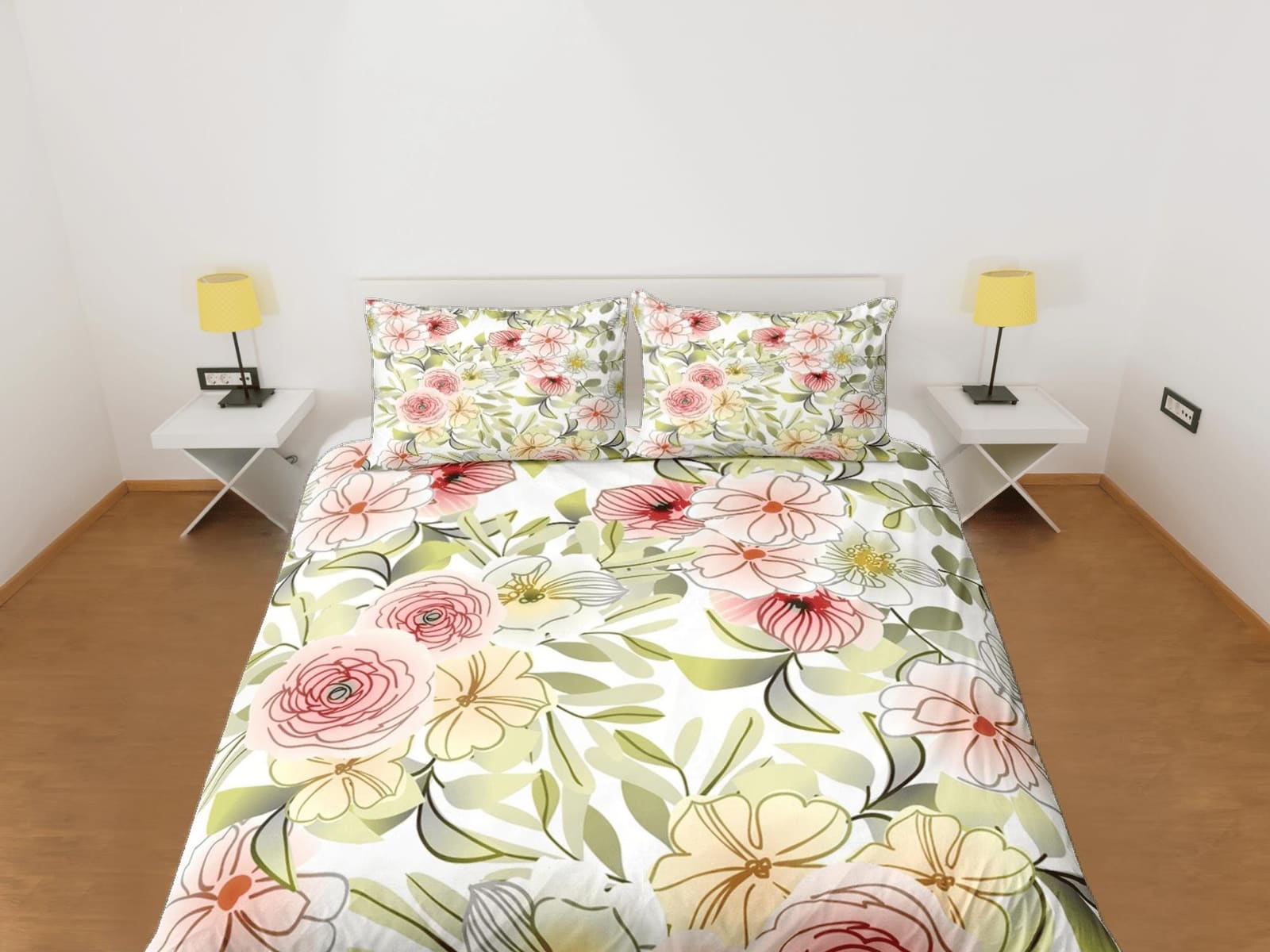 Dainty garden biophilic bedding, floral printed duvet cover queen, king, boho duvet, designer bedding, aesthetic bedding,…