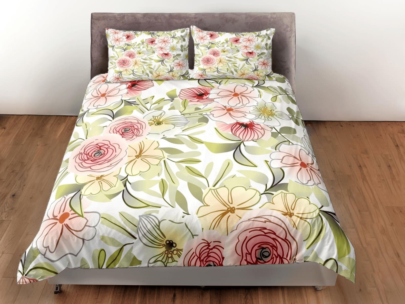 Dainty garden biophilic bedding, floral printed duvet cover queen, king, boho duvet, designer bedding, aesthetic bedding,…