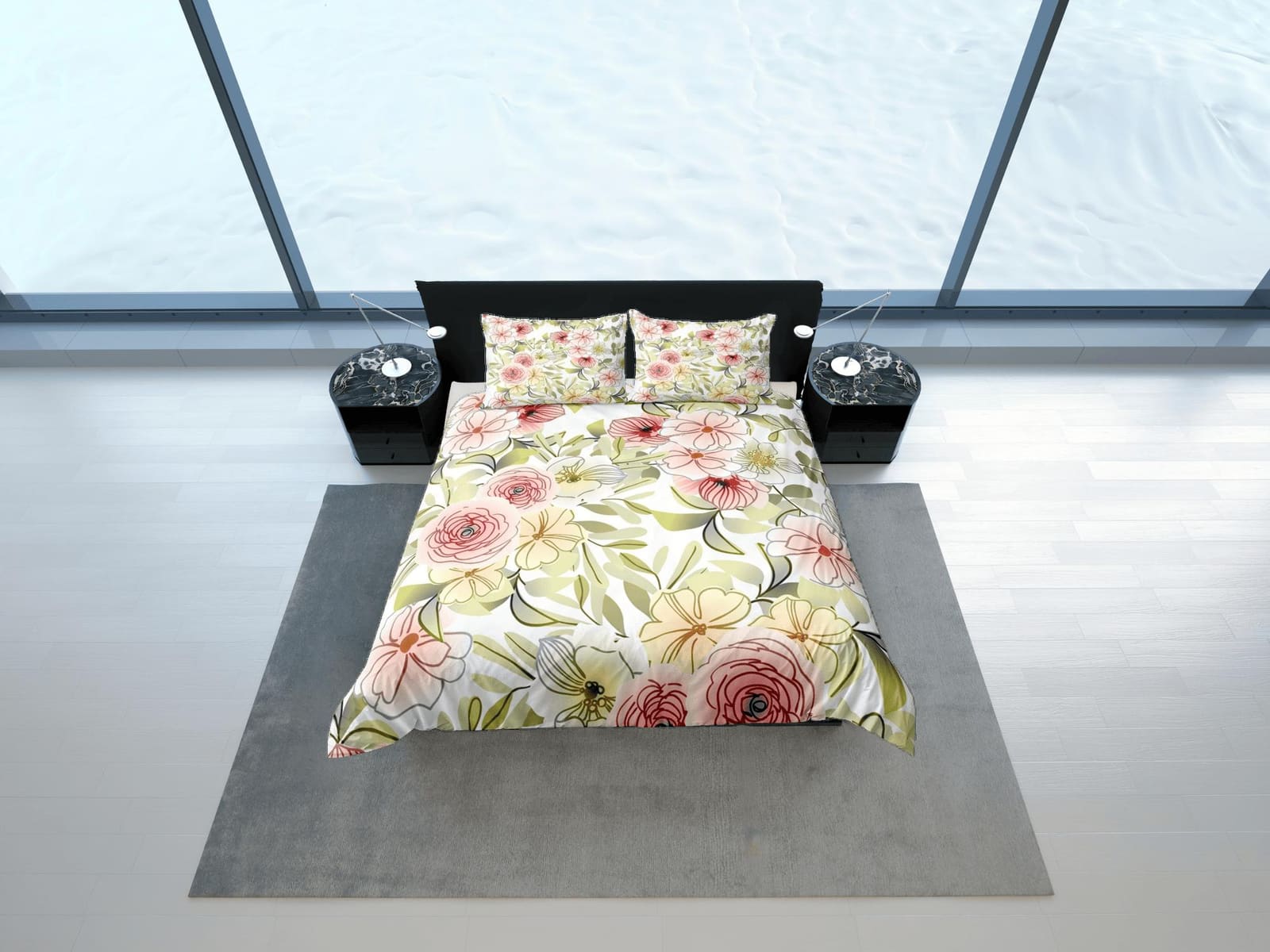 Dainty garden biophilic bedding, floral printed duvet cover queen, king, boho duvet, designer bedding, aesthetic bedding,…