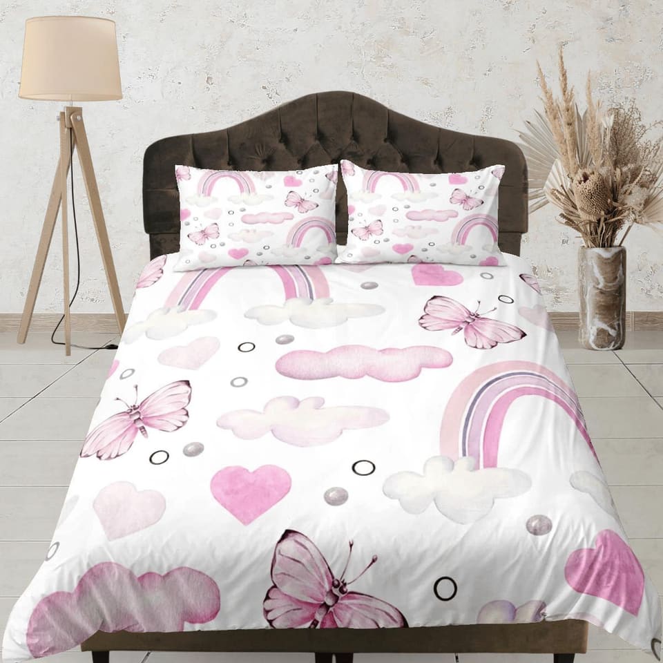 Dainty pink butterfly baby bedding nursery toddler bedding, dorm bedding full size adult duvet king queen twin, boho aesth…