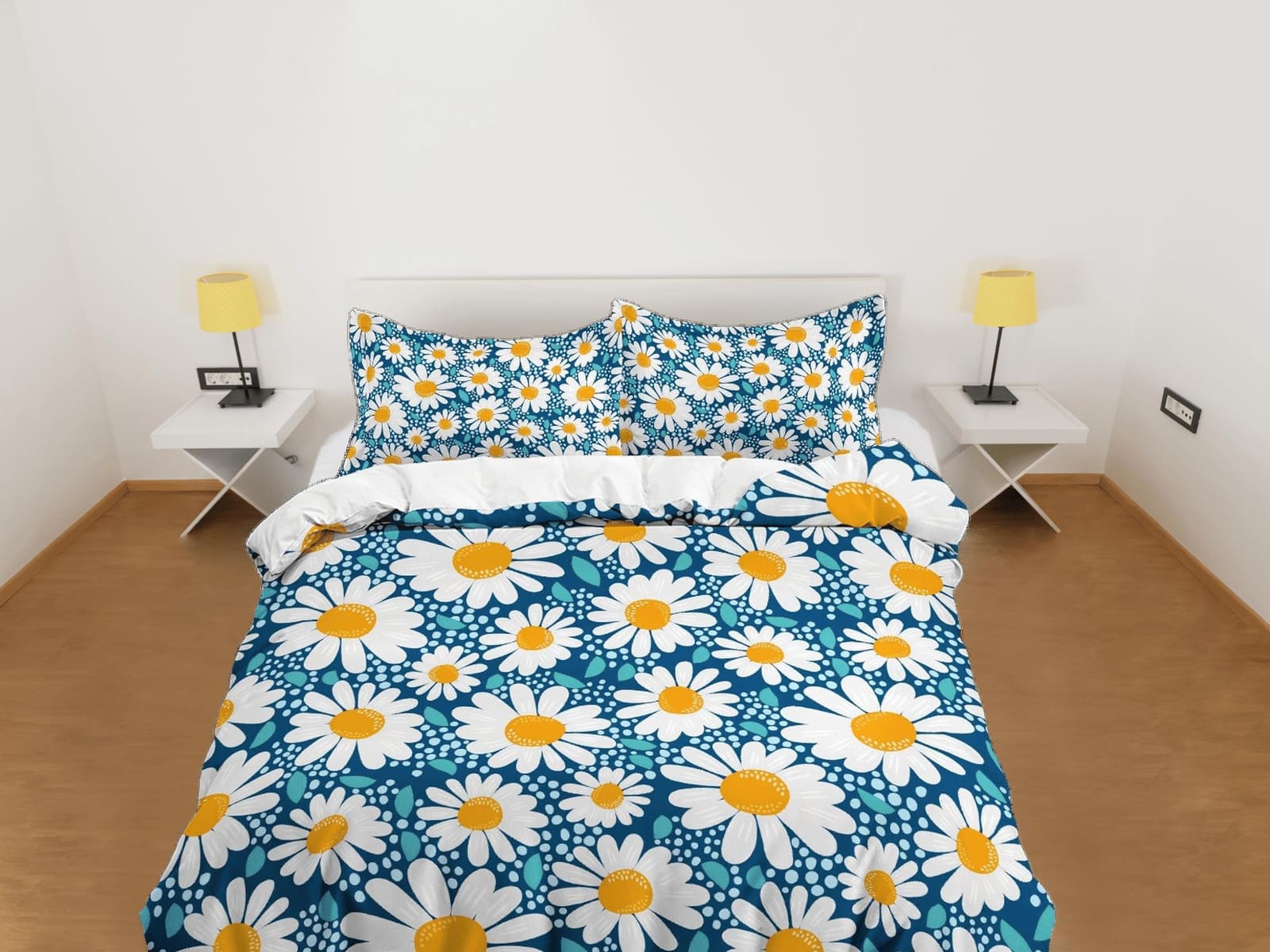 Daisy floral blue duvet cover colorful bedding, teen girl bedroom, baby girl crib bedding boho maximalist bedspread aesthe…