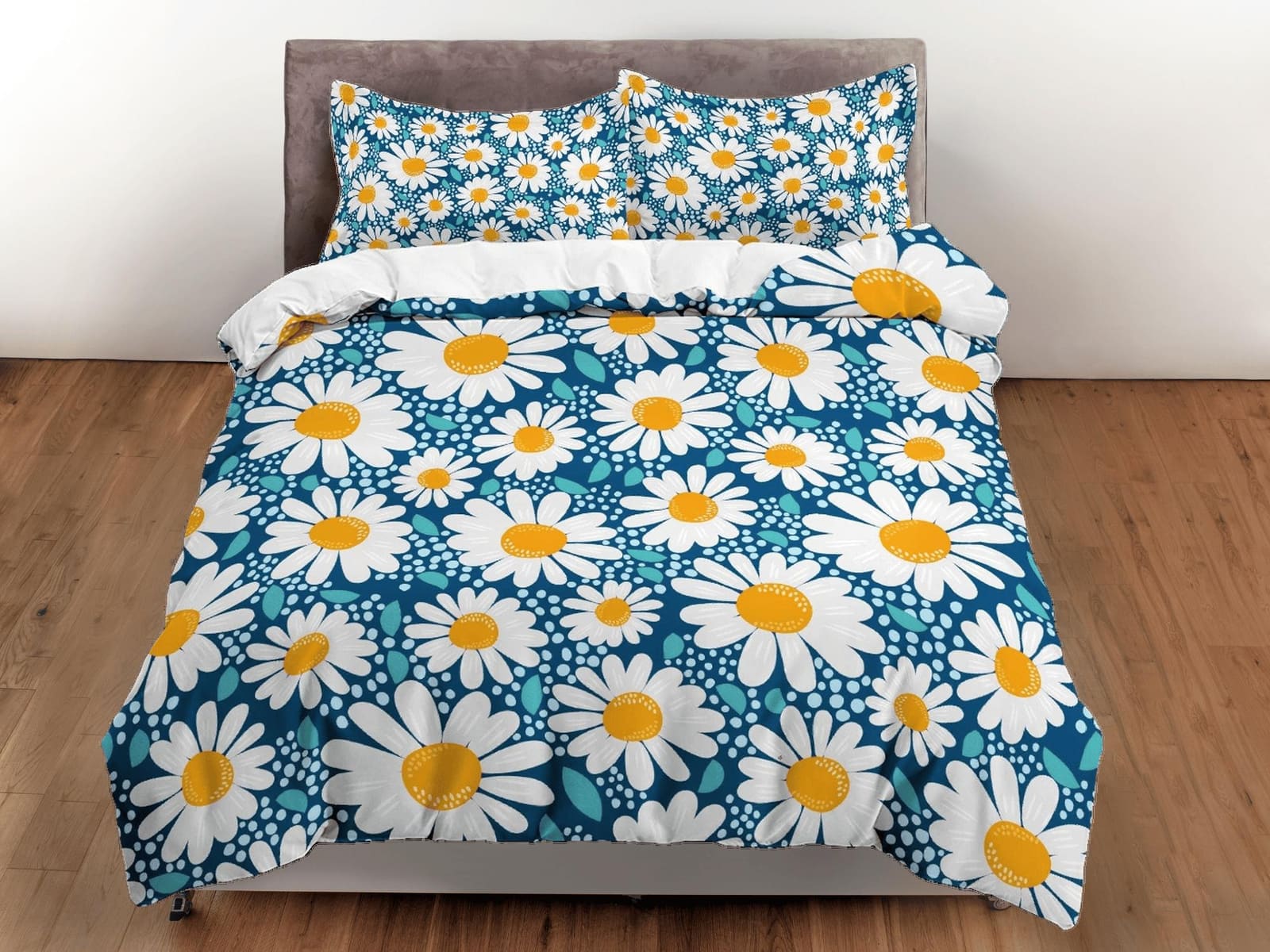 Daisy floral blue duvet cover colorful bedding, teen girl bedroom, baby girl crib bedding boho maximalist bedspread aesthe…