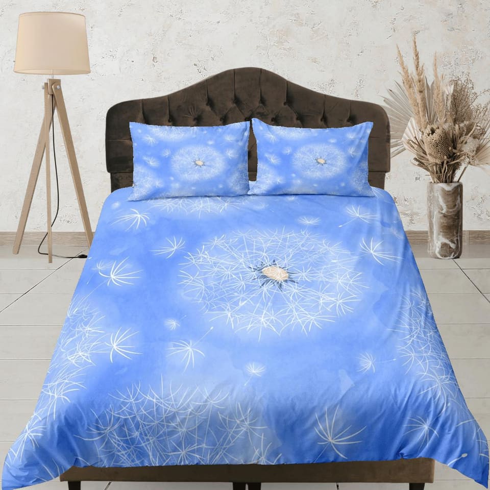 Dandelion floral blue duvet cover colorful bedding, teen girl bedroom, baby girl crib bedding boho maximalist bedspread ae…