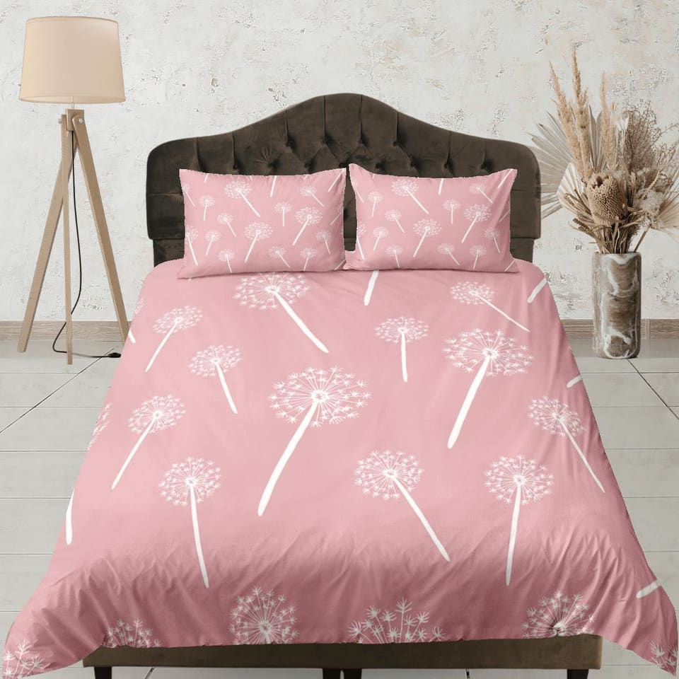 Dandelion floral pink duvet cover colorful bedding, teen girl bedroom, baby girl crib bedding boho maximalist bedspread ae…