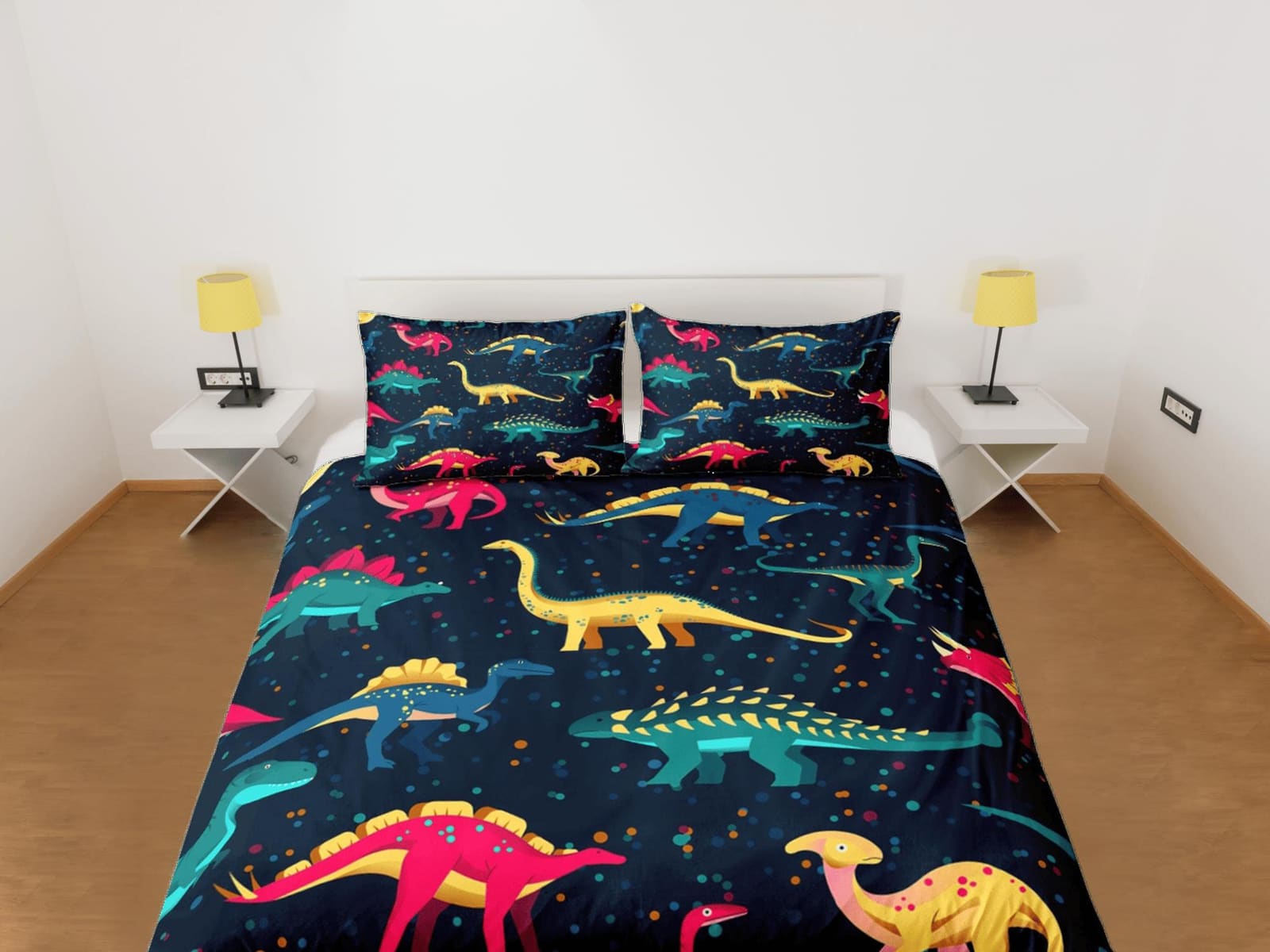 Dark blue dinosaur bedding, kids bedding full, cute duvet cover set, dinosaur nursery bed decor, colorful bedding, baby di…