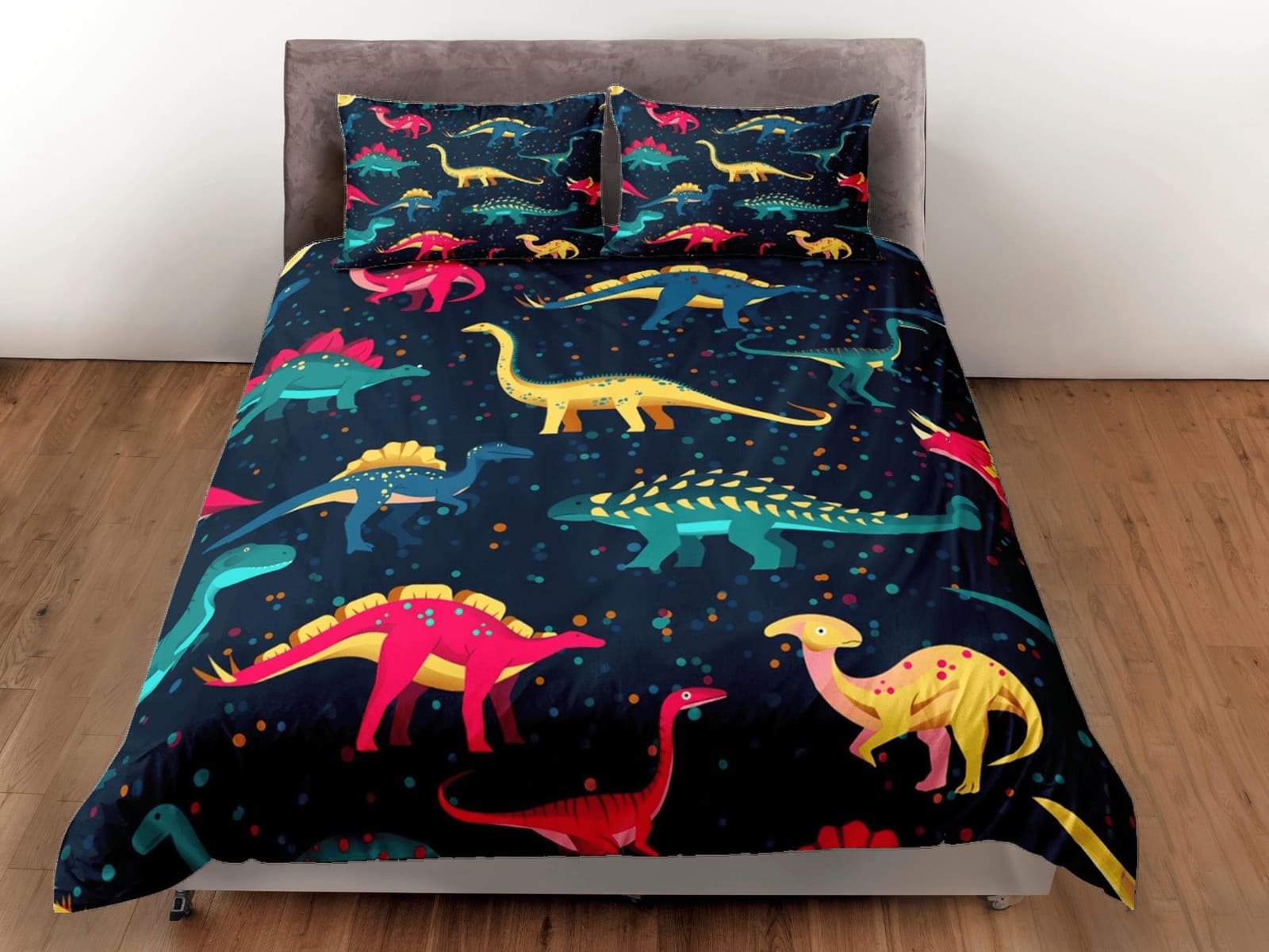 Dark blue dinosaur bedding, kids bedding full, cute duvet cover set, dinosaur nursery bed decor, colorful bedding, baby di…