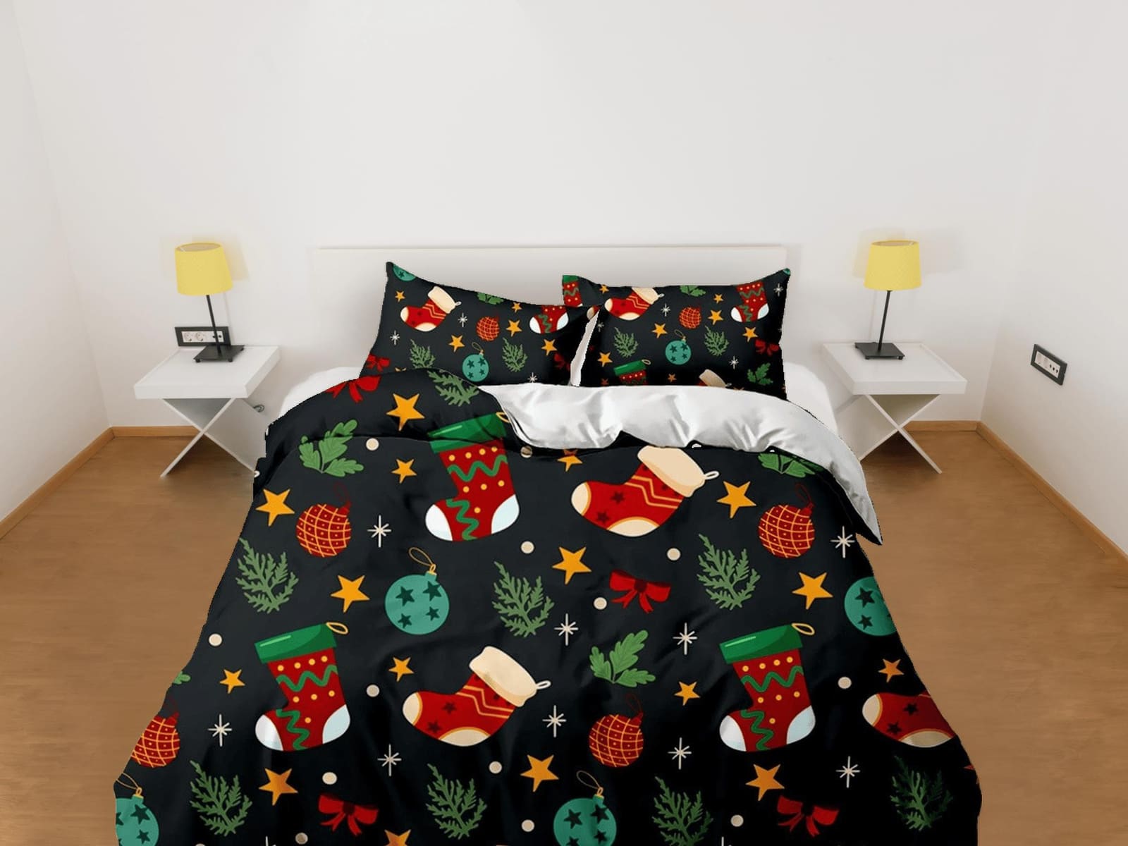 Dark-colored christmas decor duvet cover set, christmas full size bedding & pillowcase, college bedding, crib toddler bedd…
