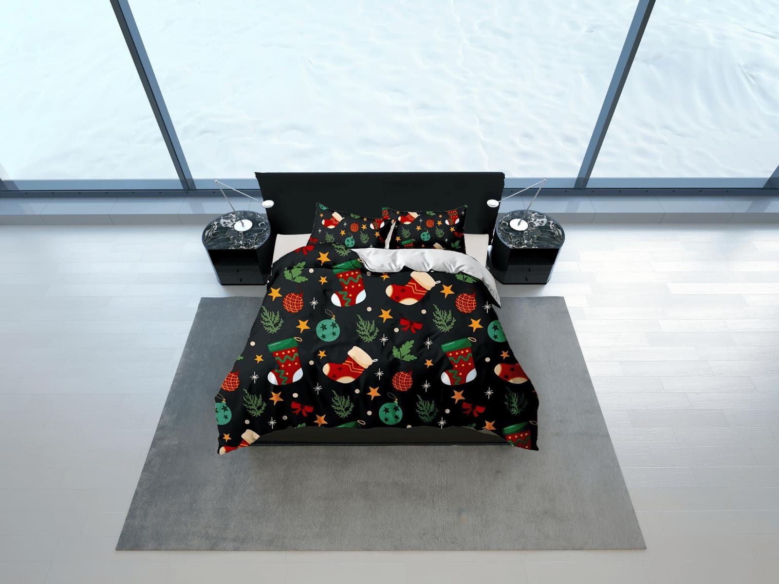 Dark-colored christmas decor duvet cover set, christmas full size bedding & pillowcase, college bedding, crib toddler bedd…