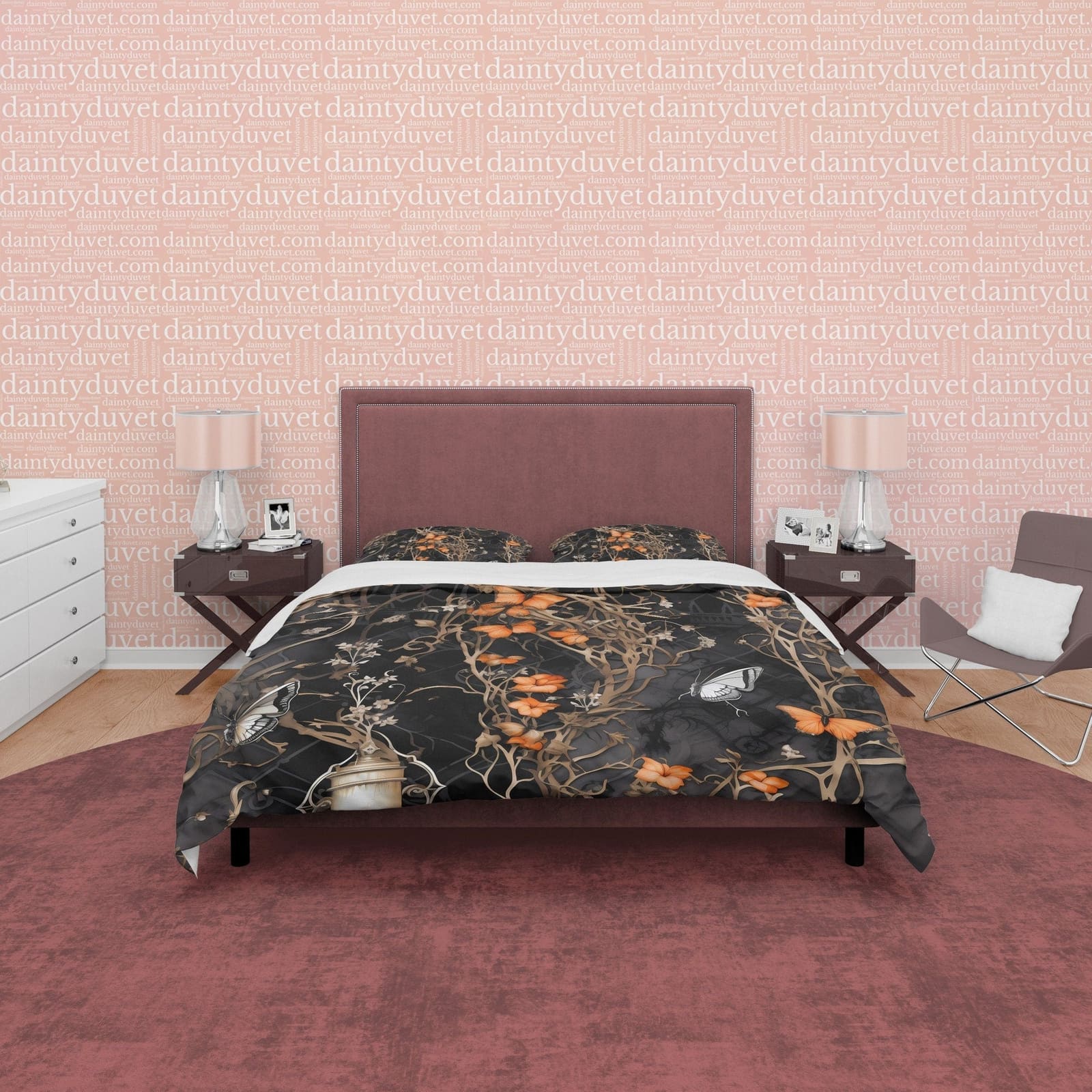 Death Butterfly Duvet Cover Set, Dark Quilt Cover Aesthetic Zipper Bedding, Halloween Room Decor, Black Floral Vine Blanke…
