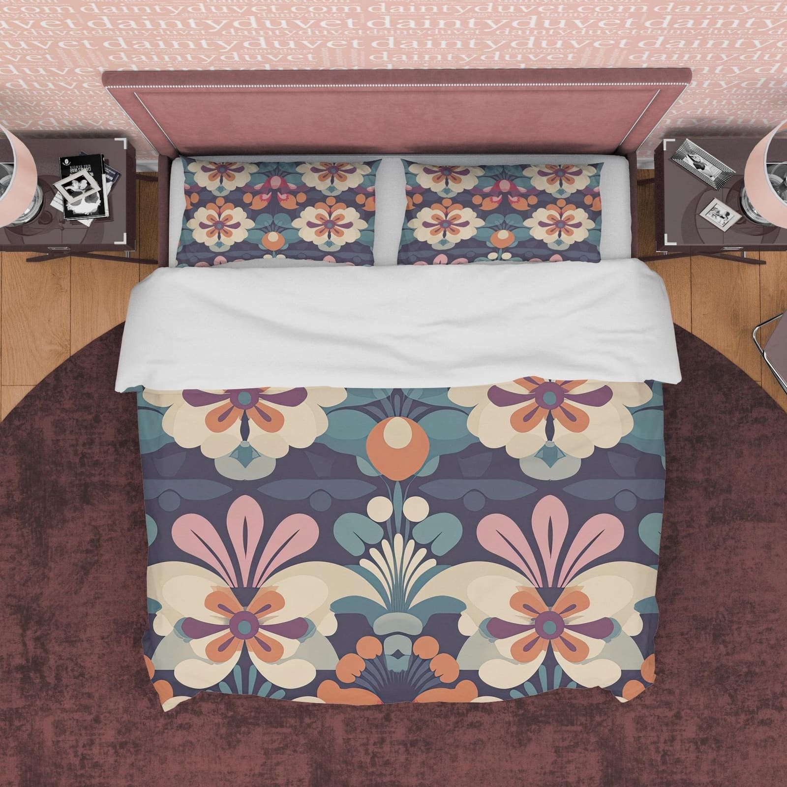 Decorative Abstract Floral Retro Bedding Set, Vintage Flower Bohemian Duvet Cover, Seamless Pattern  Quilt Cover, Zipper B…