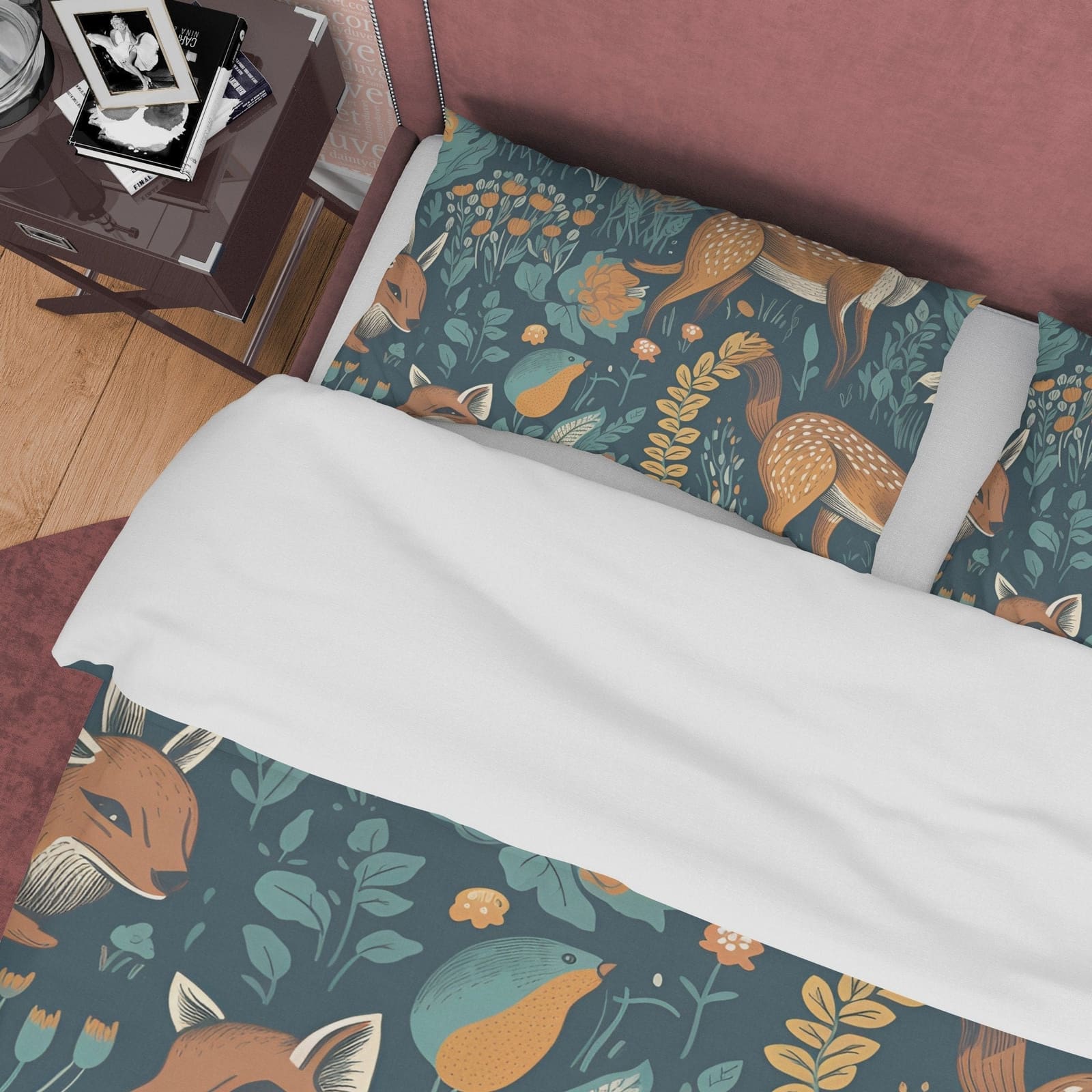 Deer Retro Bedding Set, Jungle Duvet Cover, Green Quilt Cover, Forest Bedspread, Animal Bed Cover, Zipper Bedding, Wildlif…