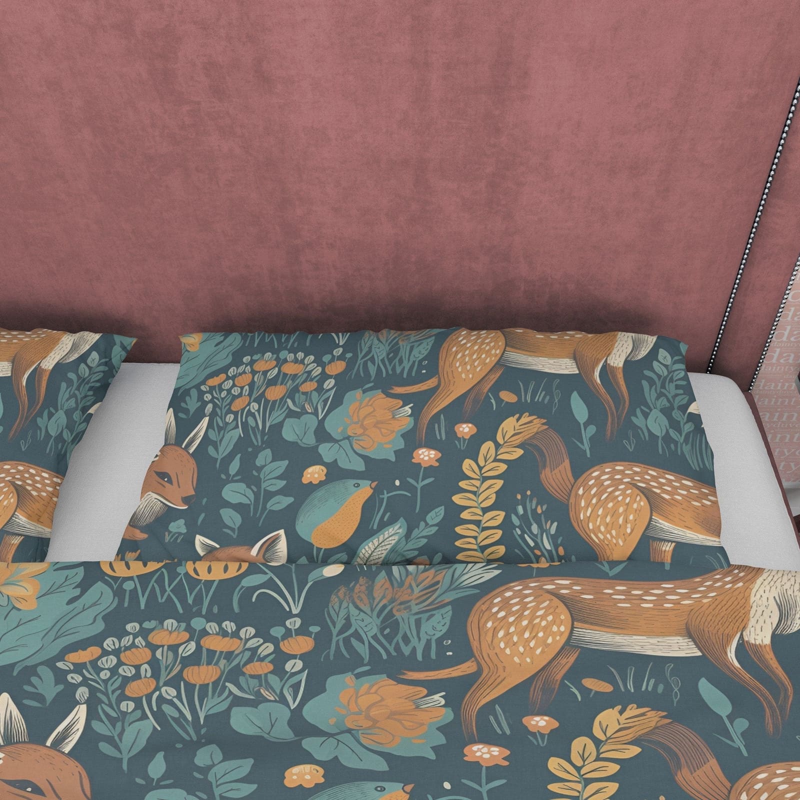 Deer Retro Bedding Set, Jungle Duvet Cover, Green Quilt Cover, Forest Bedspread, Animal Bed Cover, Zipper Bedding, Wildlif…
