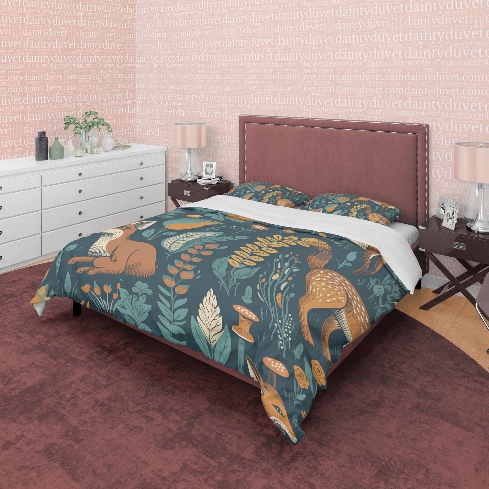 Deer Retro Bedding Set, Jungle Duvet Cover, Green Quilt Cover, Forest Bedspread, Animal Bed Cover, Zipper Bedding, Wildlif…