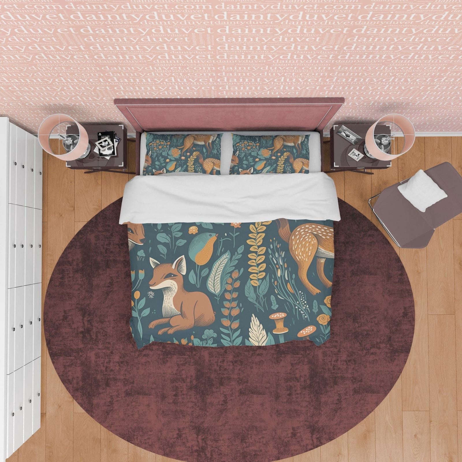 Deer Retro Bedding Set, Jungle Duvet Cover, Green Quilt Cover, Forest Bedspread, Animal Bed Cover, Zipper Bedding, Wildlif…