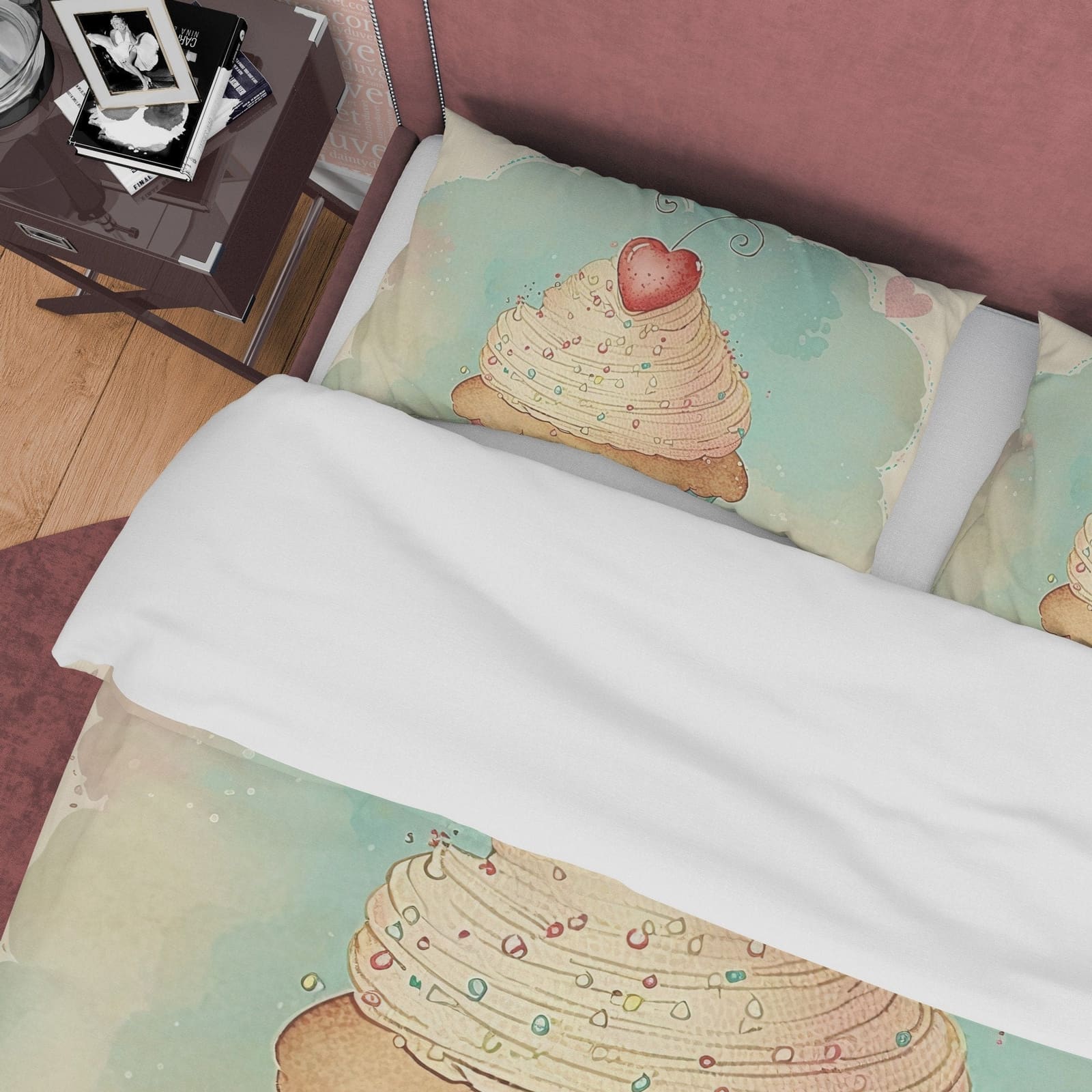 Delightful Cupcake Duvet Cover Boho Bedroom Set, Sweet Girly Bedspread,  Pastel Color Cute Quilt Cover, Dorm Bedding, Baby…