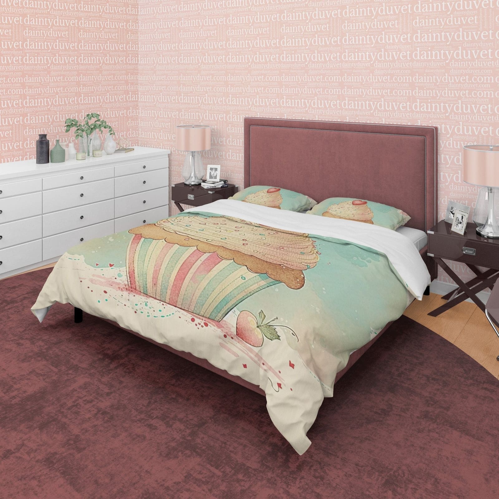 Delightful Cupcake Duvet Cover Boho Bedroom Set, Sweet Girly Bedspread,  Pastel Color Cute Quilt Cover, Dorm Bedding, Baby…