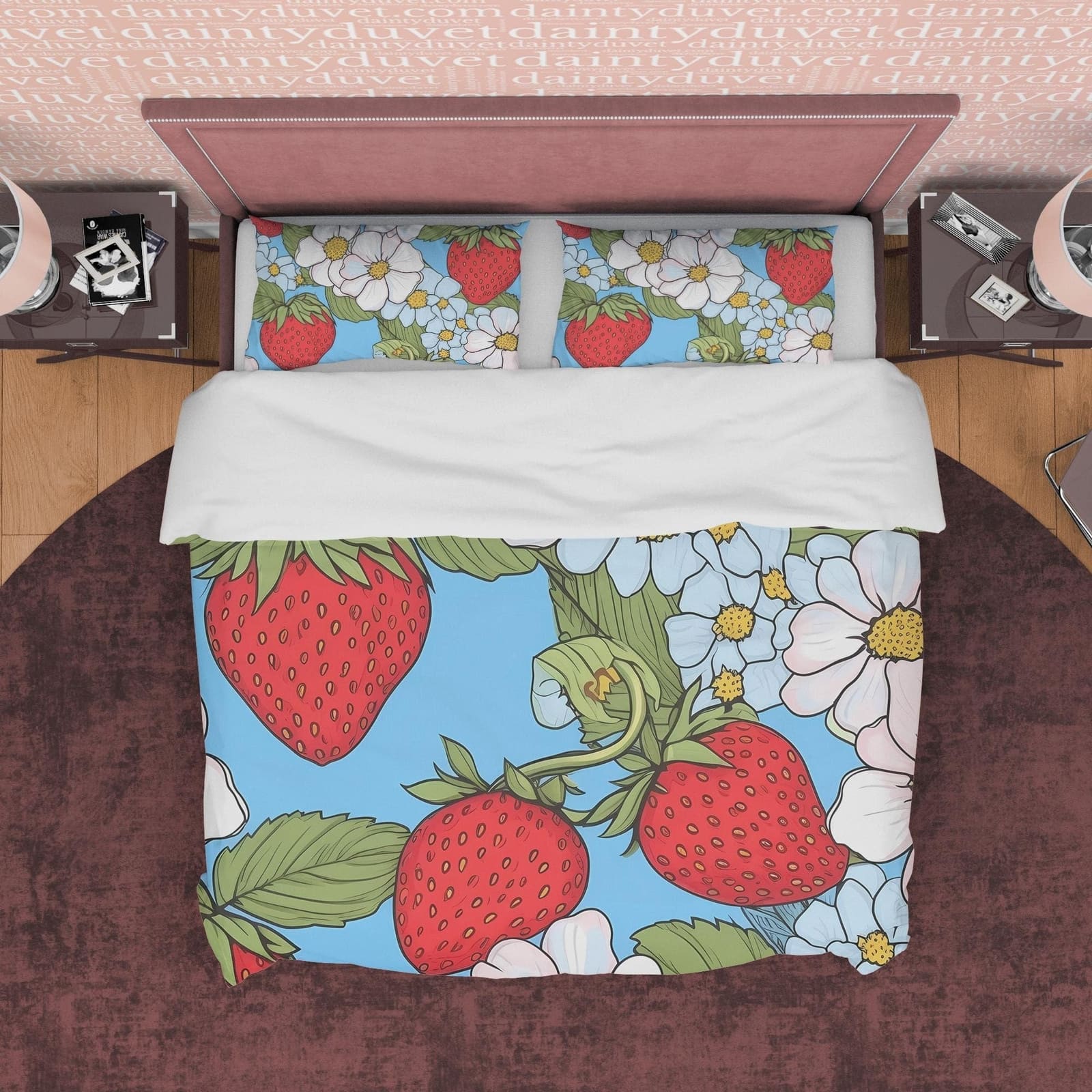 Delightful Strawberry Duvet Cover Boho Bedroom Set, Cute Bedspread, Girly Quilt Cover, Dorm Bedding, Baby Girl Toddler Bed…