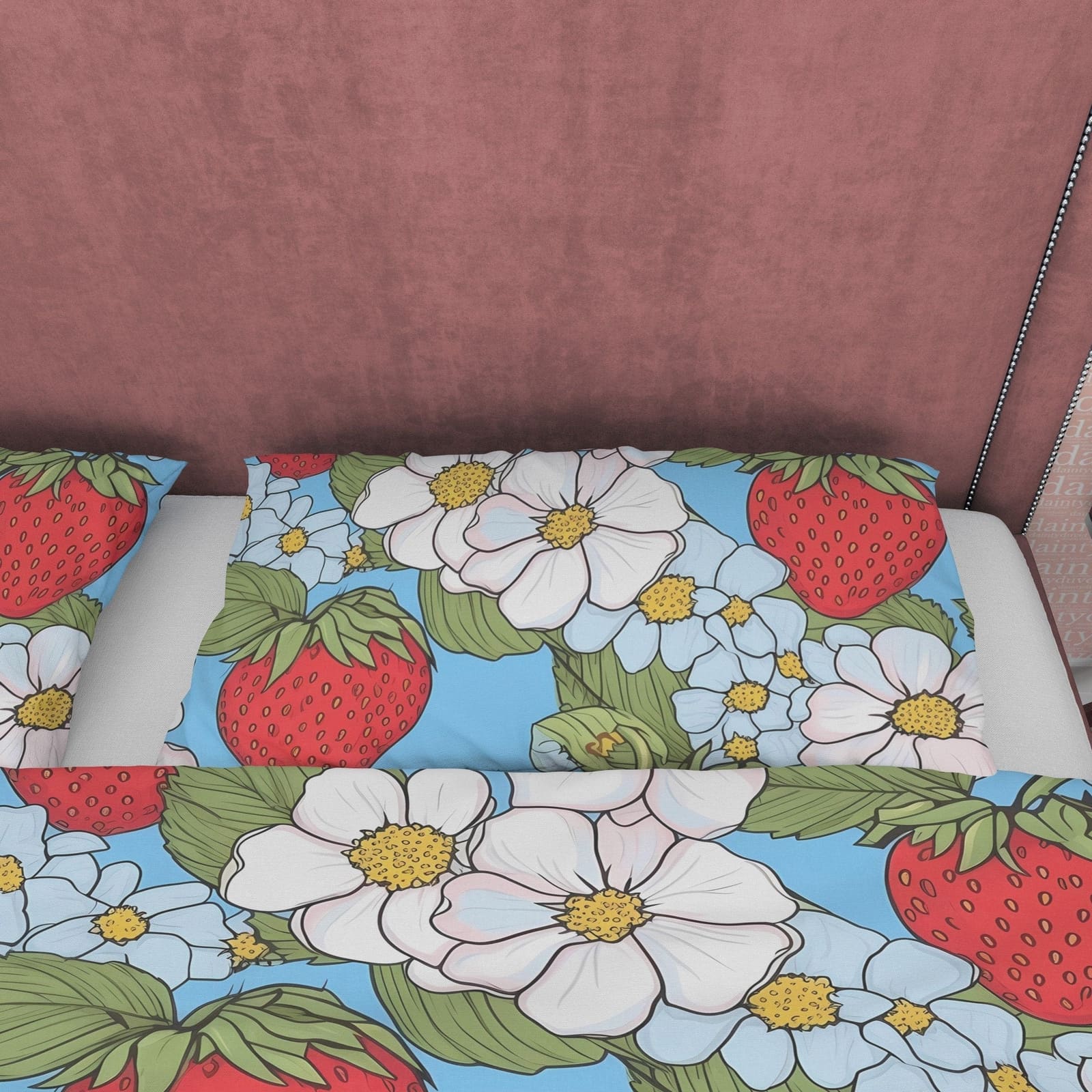 Delightful Strawberry Duvet Cover Boho Bedroom Set, Cute Bedspread, Girly Quilt Cover, Dorm Bedding, Baby Girl Toddler Bed…