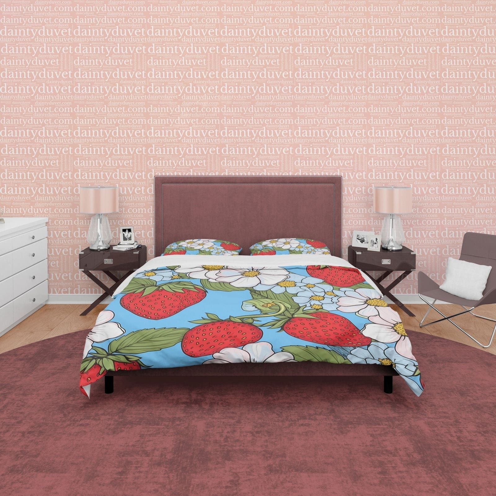 Delightful Strawberry Duvet Cover Boho Bedroom Set, Cute Bedspread, Girly Quilt Cover, Dorm Bedding, Baby Girl Toddler Bed…