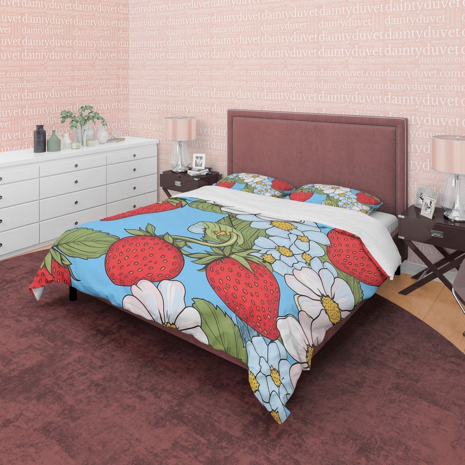 Delightful Strawberry Duvet Cover Boho Bedroom Set, Cute Bedspread, Girly Quilt Cover, Dorm Bedding, Baby Girl Toddler Bed…