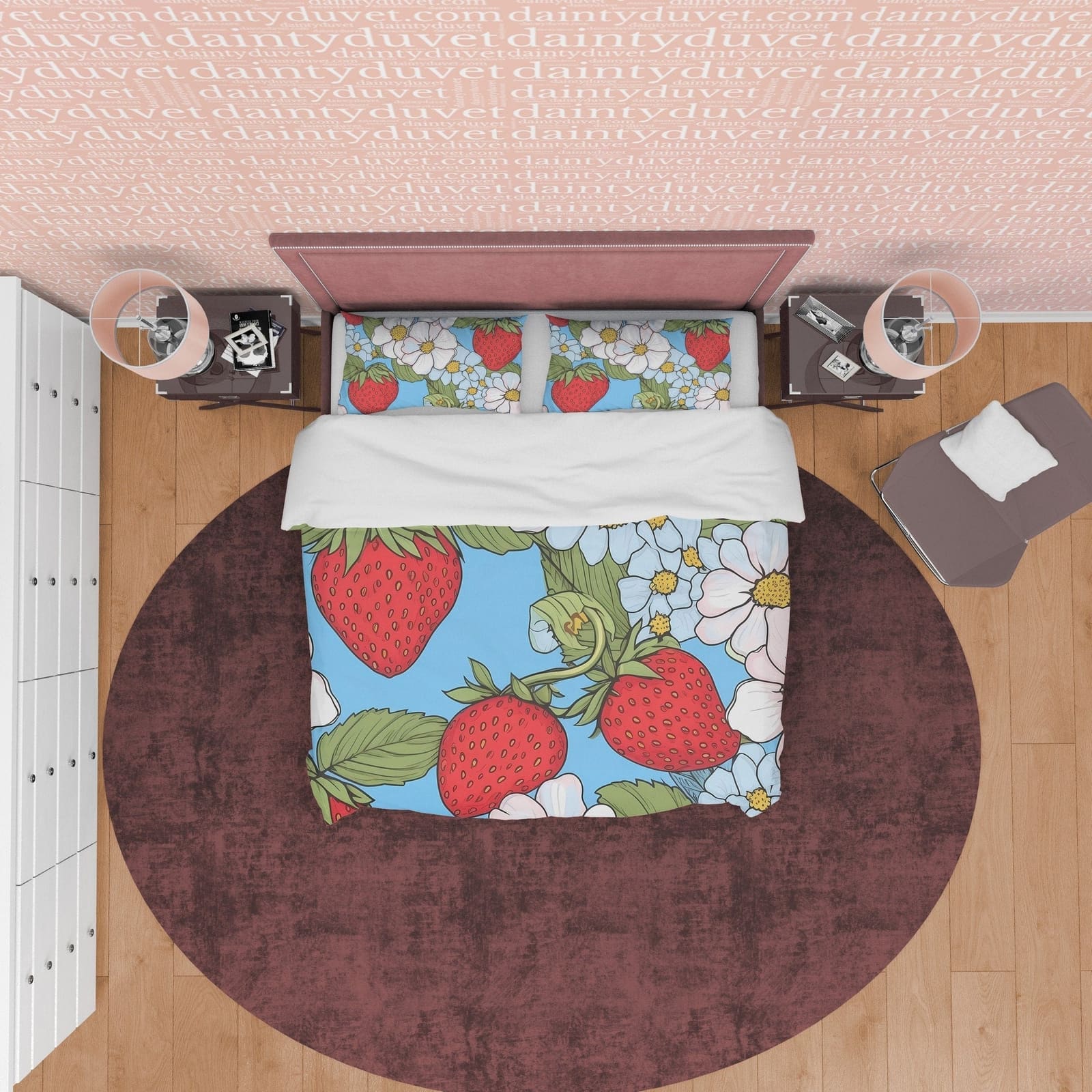 Delightful Strawberry Duvet Cover Boho Bedroom Set, Cute Bedspread, Girly Quilt Cover, Dorm Bedding, Baby Girl Toddler Bed…