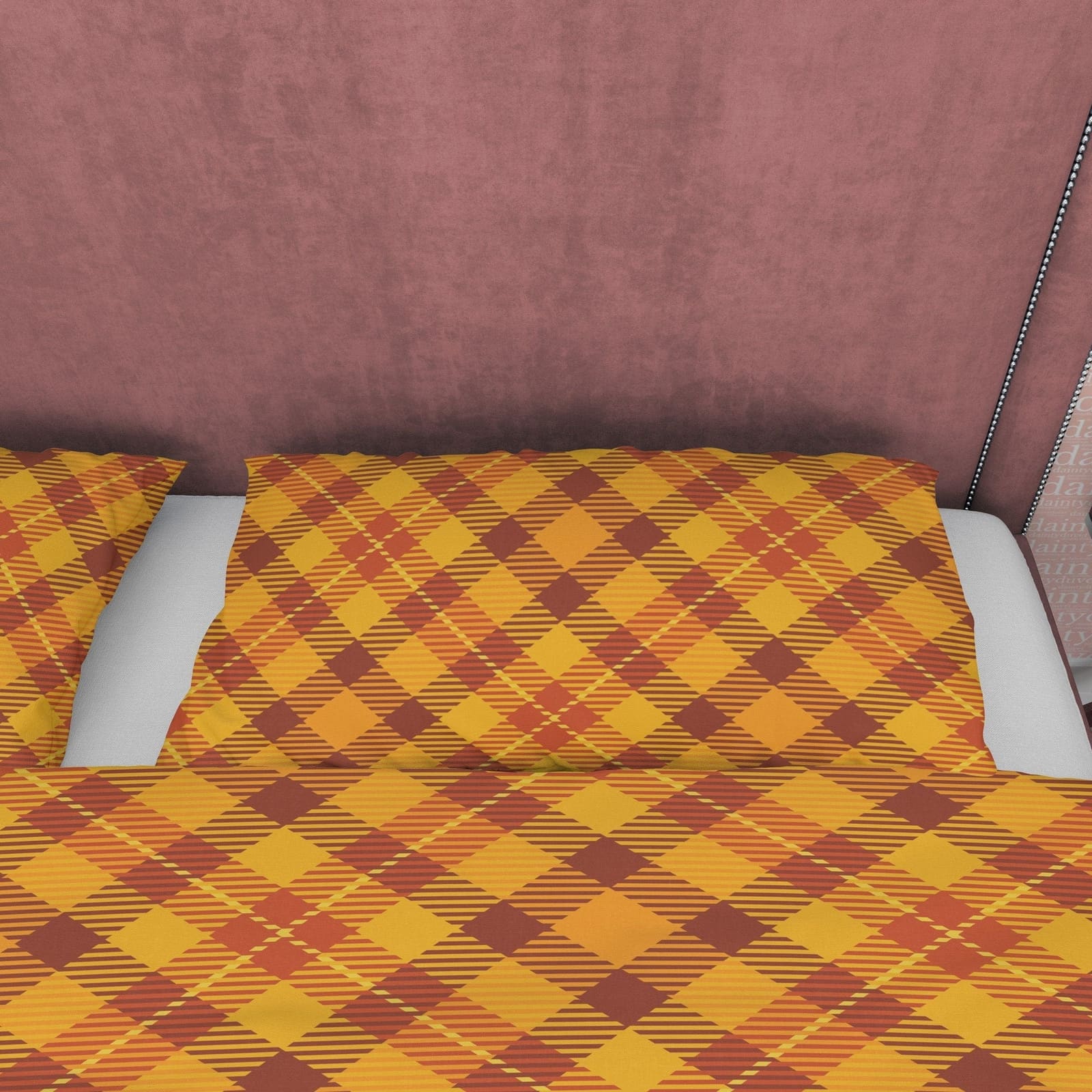 Diagonal Plaid Bedding Checkered Duvet Cover, Orange Modern Farmhouse Rustic Bedroom Set, Tartan Quilt Cover, Brown Bedspr…